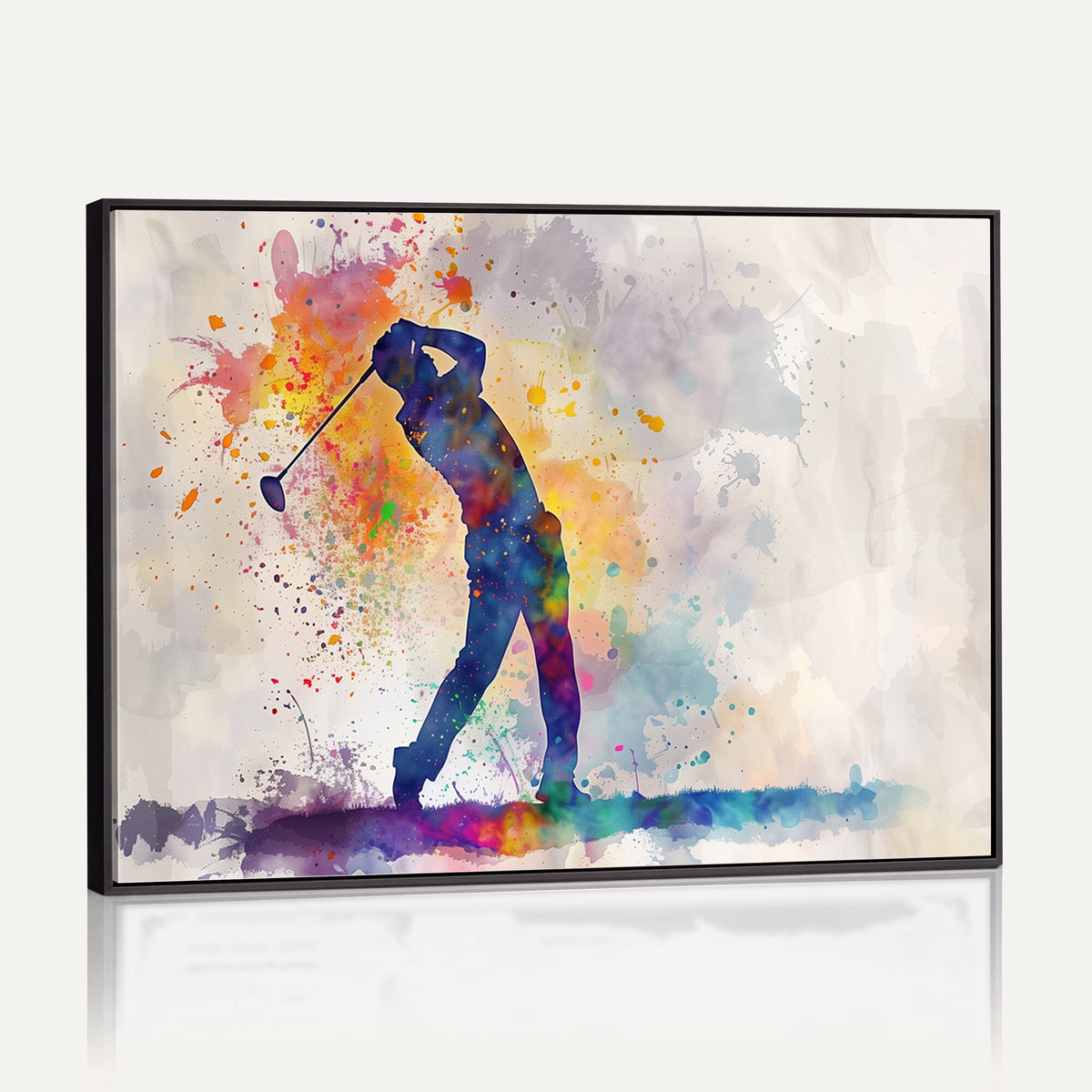 89625-MGV-CV-36X24 - Vibrant Watercolor Golf Swing Wall Art Canvas Print | Extra Large 3 Piece Canvas Wall Art