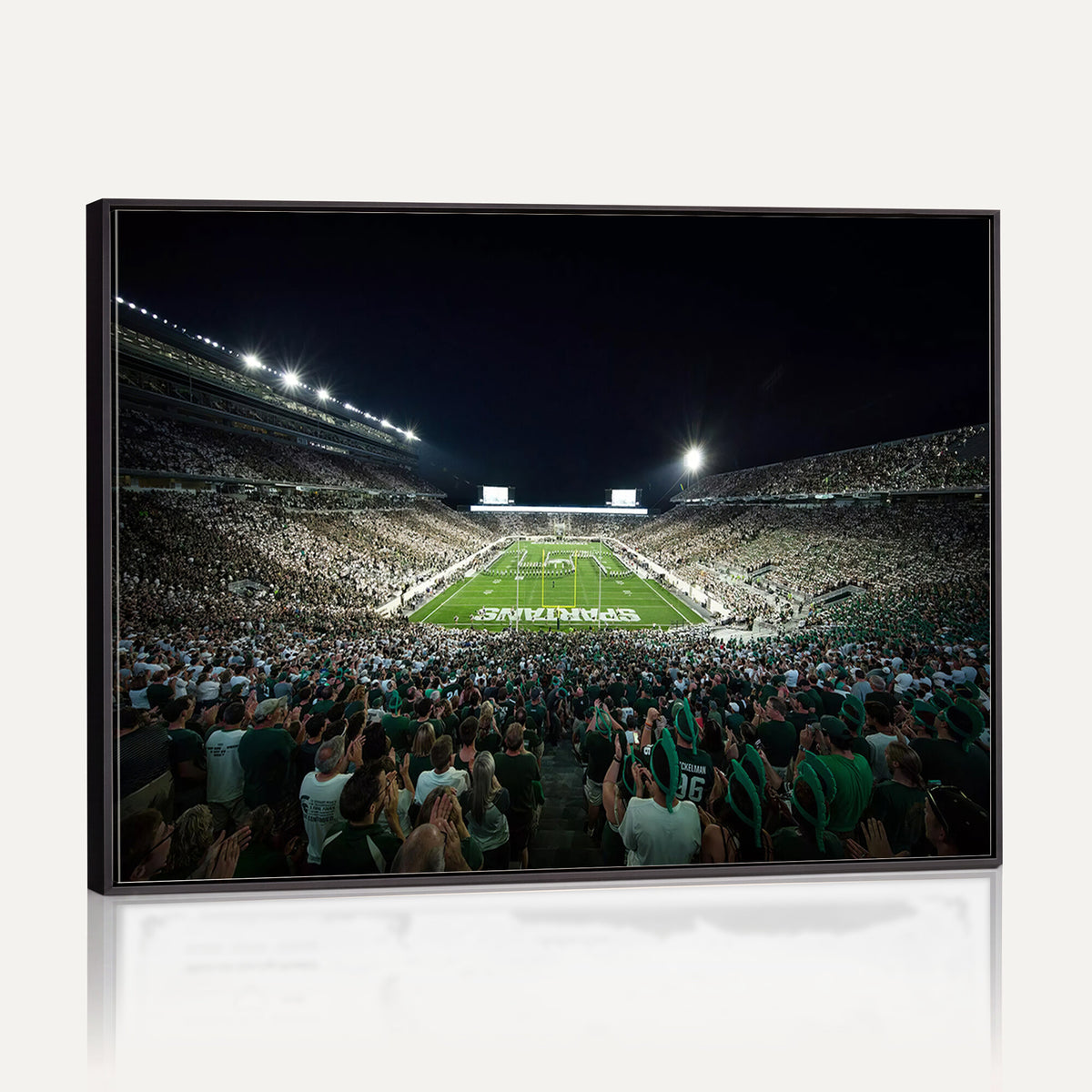 57523-PAN-FL-20X10 - Framed Michigan State Spartans Football Team Print - East Lansing Spartan Stadium Wall Art Canvas