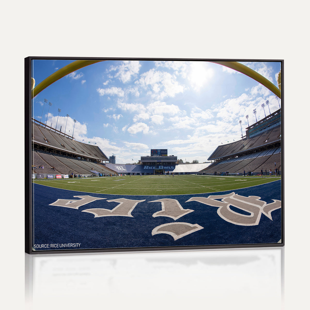 50267-MGV-CV-36X24 - Rice University Owls Football Team Print, Houston Rice Stadium, Framed and Ready to Hang