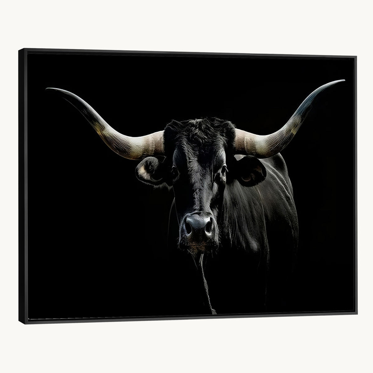 20679-MGV-CV-24X16 - Texas Black Longhorn Bull Wall Art Canvas Print, Western Cattle Rustic Decor