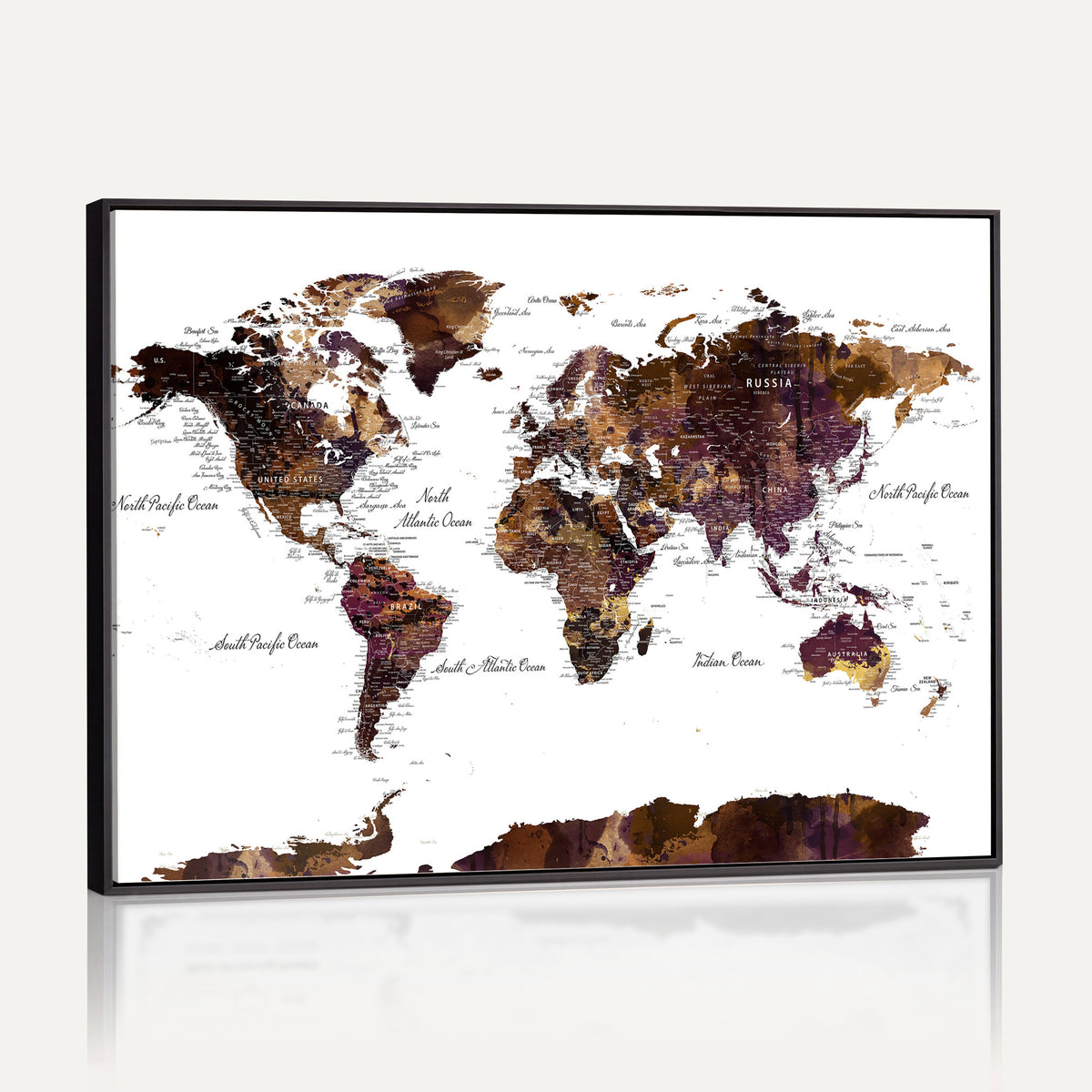 50611-PAN-FL-20X10 - World Map Canvas Print | Detailed Map of the World Wall Art