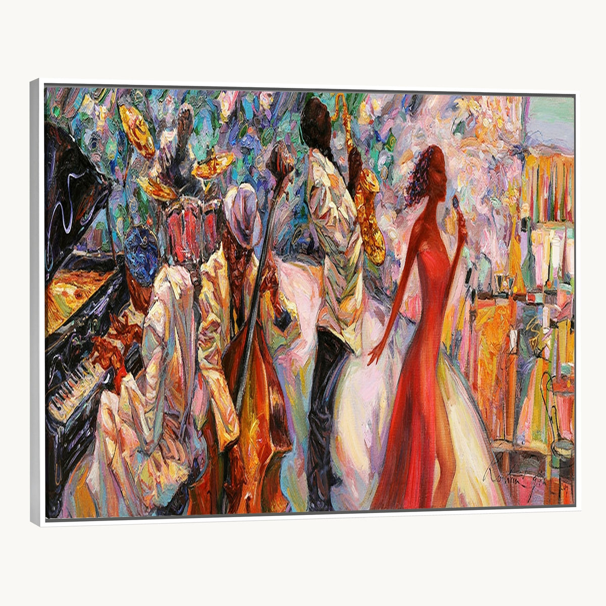 40574-_Poster-30x20 - Afro American Jazz Band Canvas Wall Art | 3 Panel Music Studio Decor