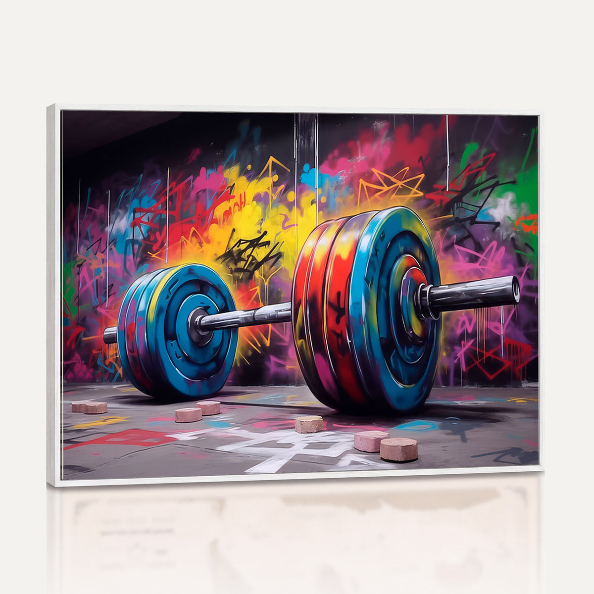 13549-MGV-CV-36X24 - Abstract Graffiti Barbell Canvas Wall Art | Urban Fitness Meets Bold Street Art