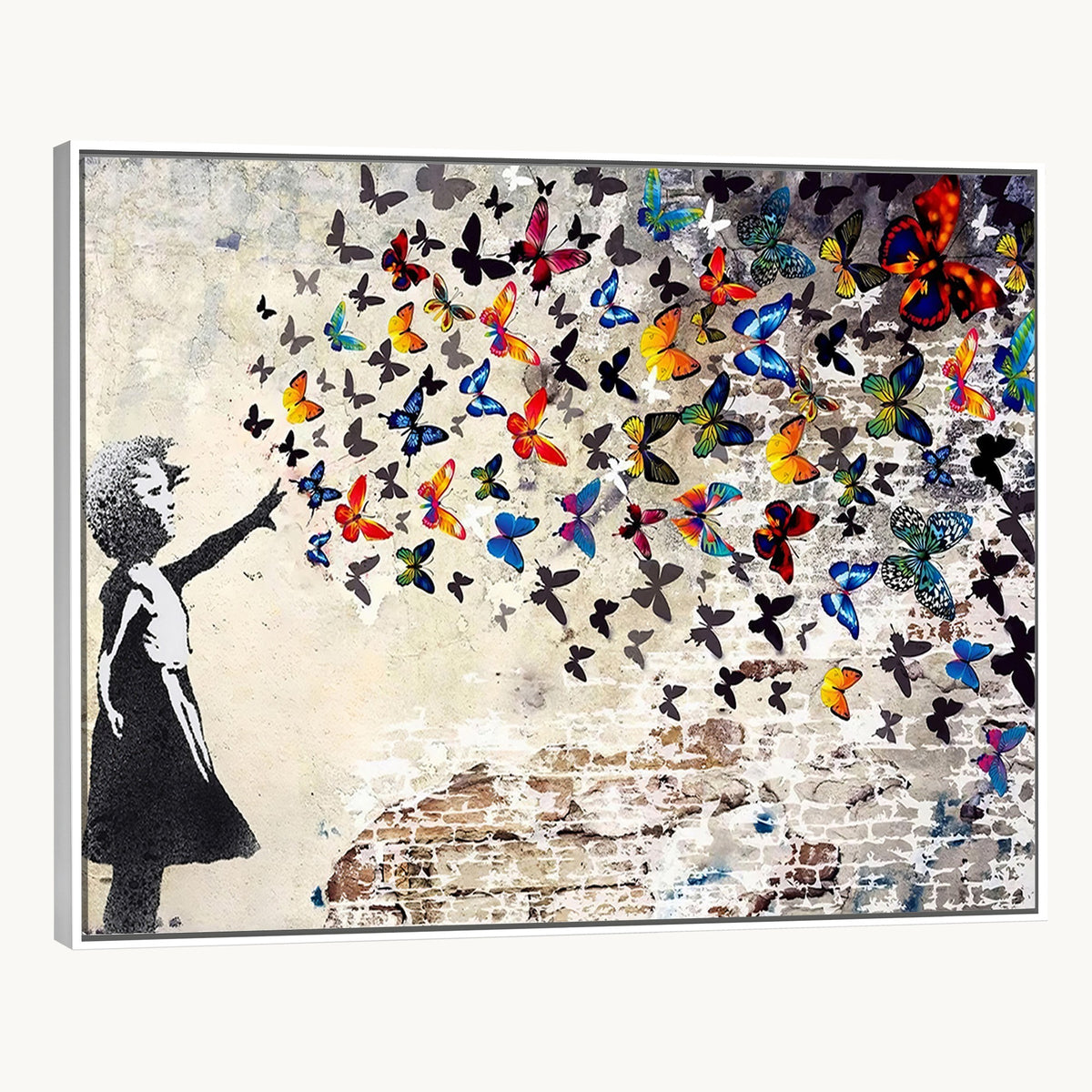 97895-MGV-CV-24X16 - Banksy Graffiti Wall Art Canvas Print, Girl Releasing Vibrant Butterflies