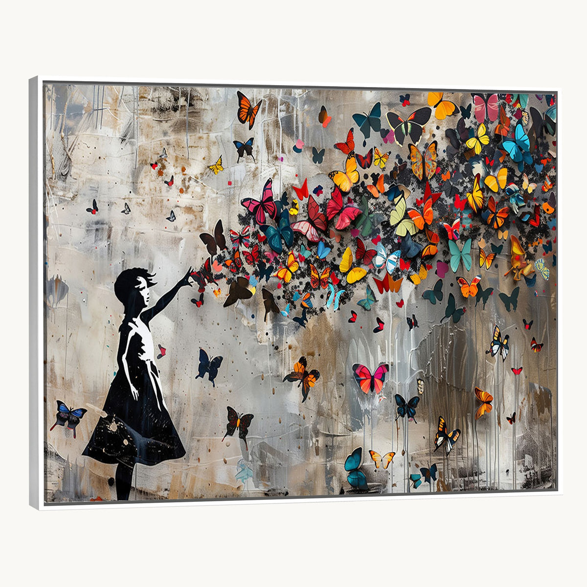 51446D-MGV-CV-24X16 - Banksy Butterfly Girl Wall Art | Modern Graffiti Canvas Print, Street Art Decor