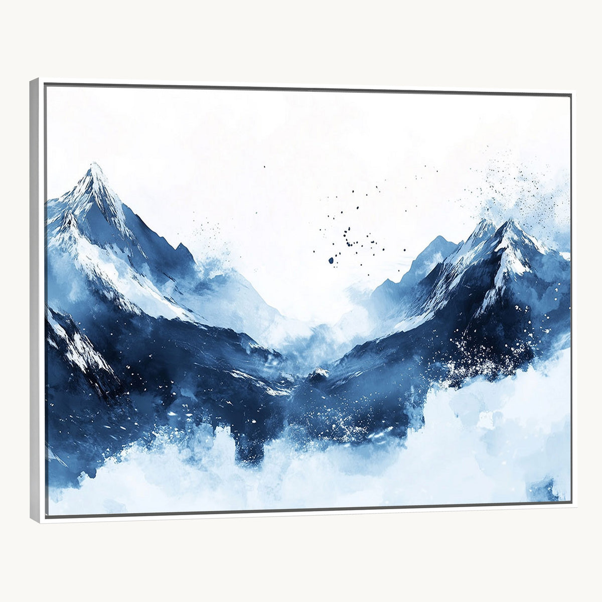 93536-_Poster-30x20 - Abstract Deep Blue Mountain Wall Art Canvas Print, Snowy Blue and White Landscape