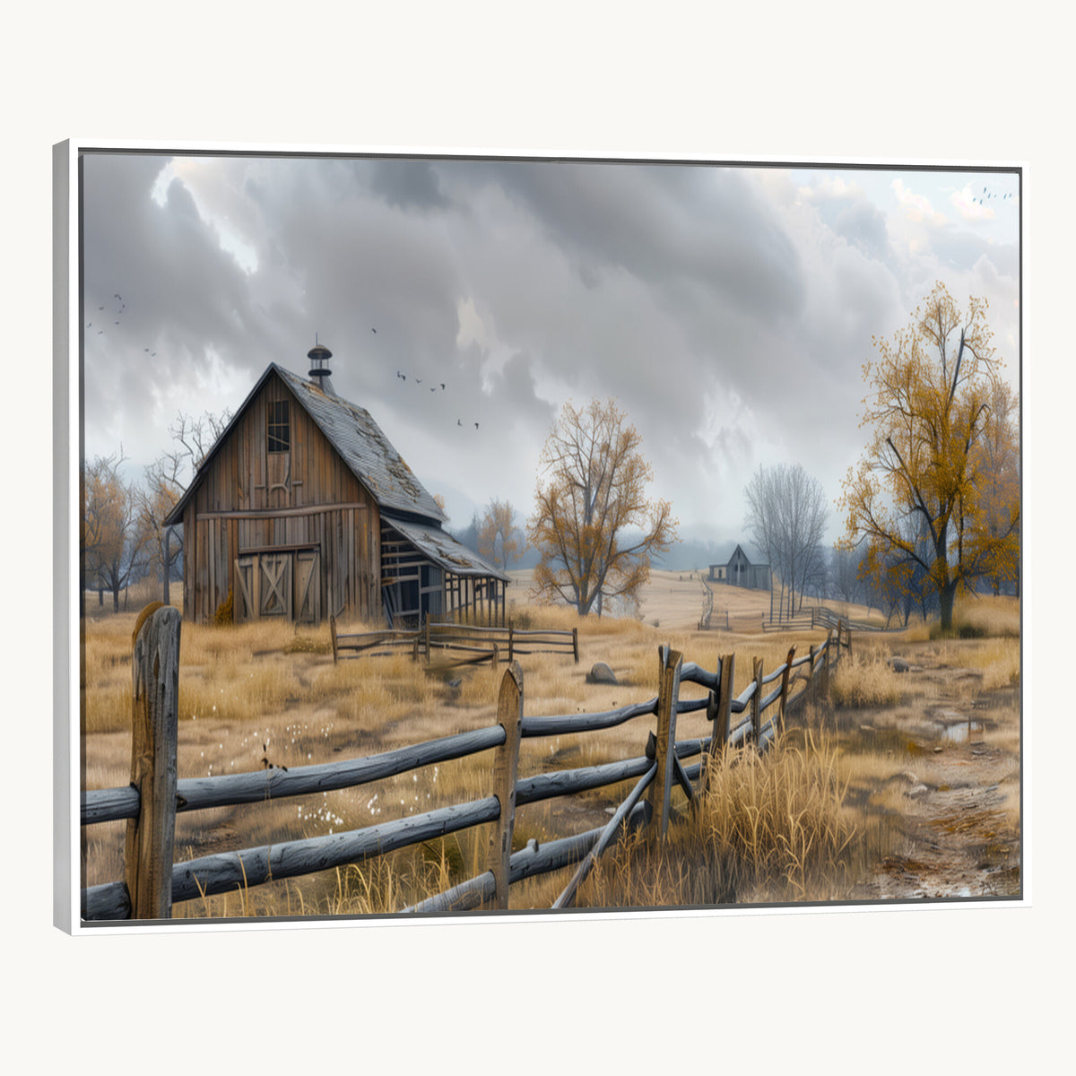 Farm1-MGV-CV-36X24 - Rustic Autumn Farmhouse Wall Art Canvas Print | Serene Countryside with Weathered Barn