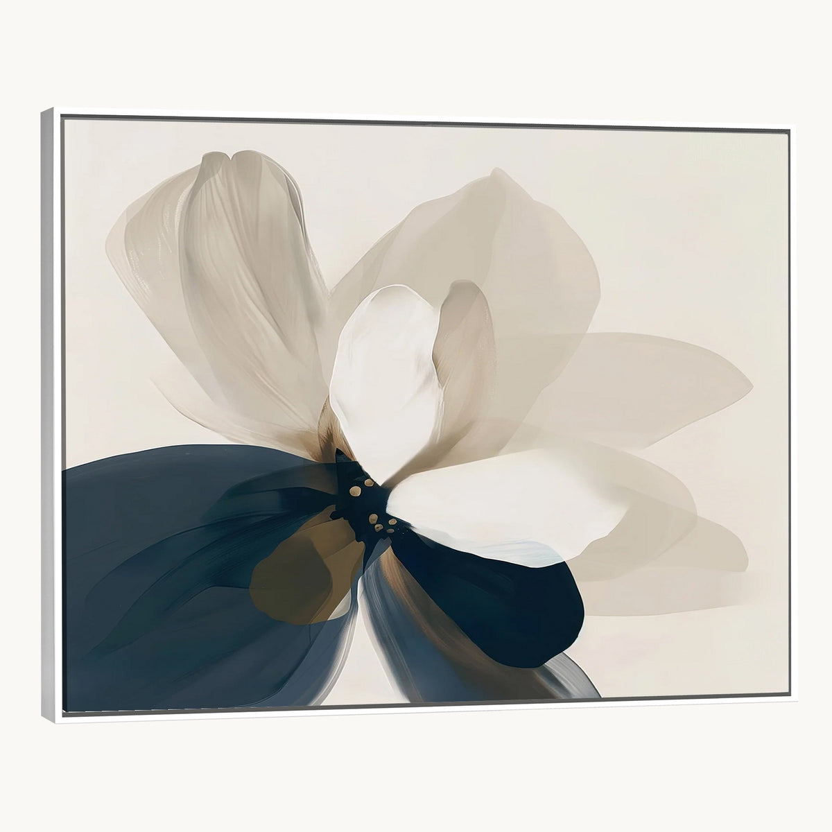 42188901-MGV-CV-24X16 - Minimal Flower Wall Art Canvas Print | Framed Beige and Navy Bloom