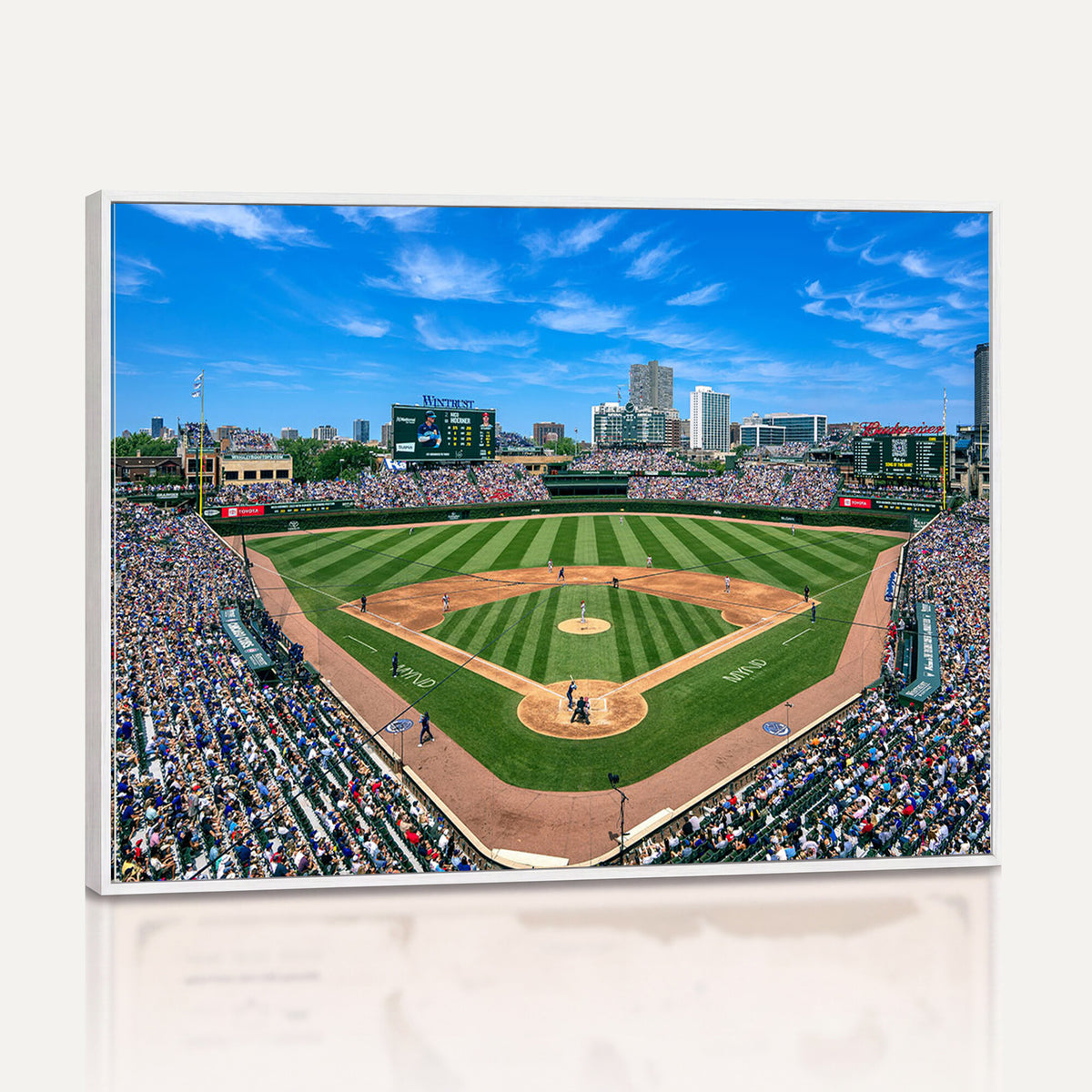 35800083-MGV-CV-36X24 - Wrigley Field Baseball Stadium Canvas Wall Art – Packed Crowd Sports Stadium City Skyline Artwork for Home Office