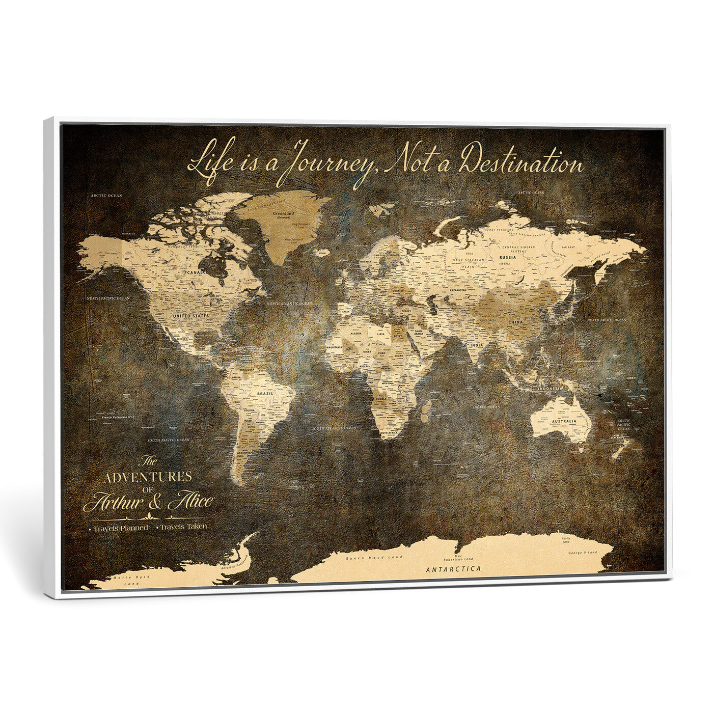 75877068-MGV-CV-36X24 - Custom Push Pin World Map Wall Art Canvas Print – Personalized Travel Tracker with Pins Framed Large for Home and Office Decor