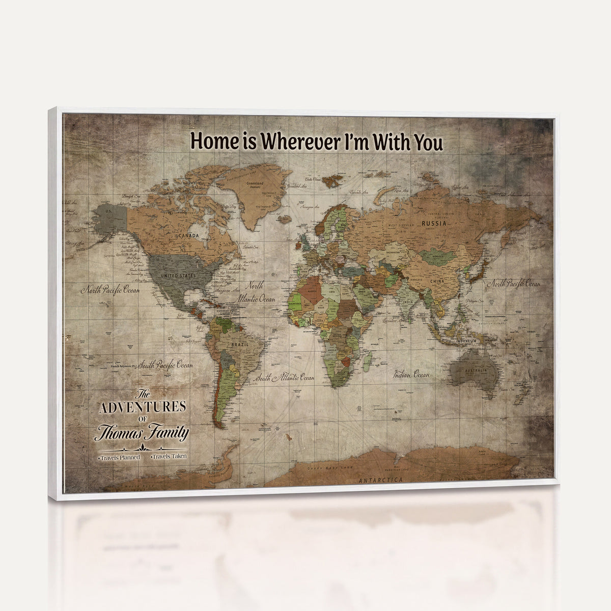 22593671-MGV-CV-36X24 - Personalized Beige Geometric World Map Canvas with Push Pins, Next Trip Planner Map, Study and Entryway Decor