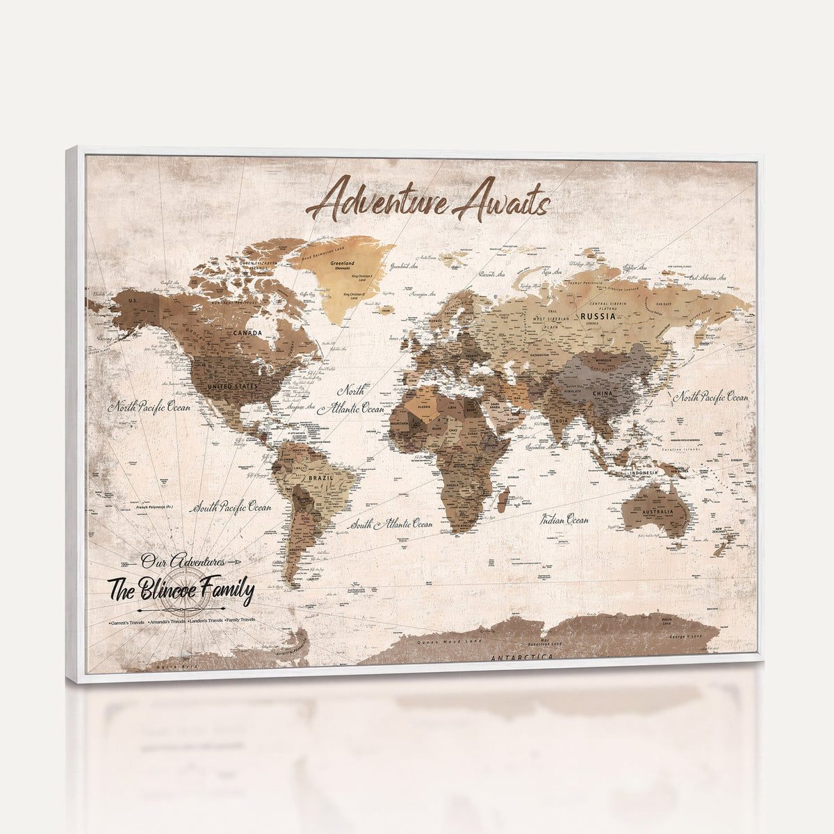70887266-MGV-CV-36X24 - Custom Push Pin World Map Wall Art Canvas Print | Personalized Travel Tracker