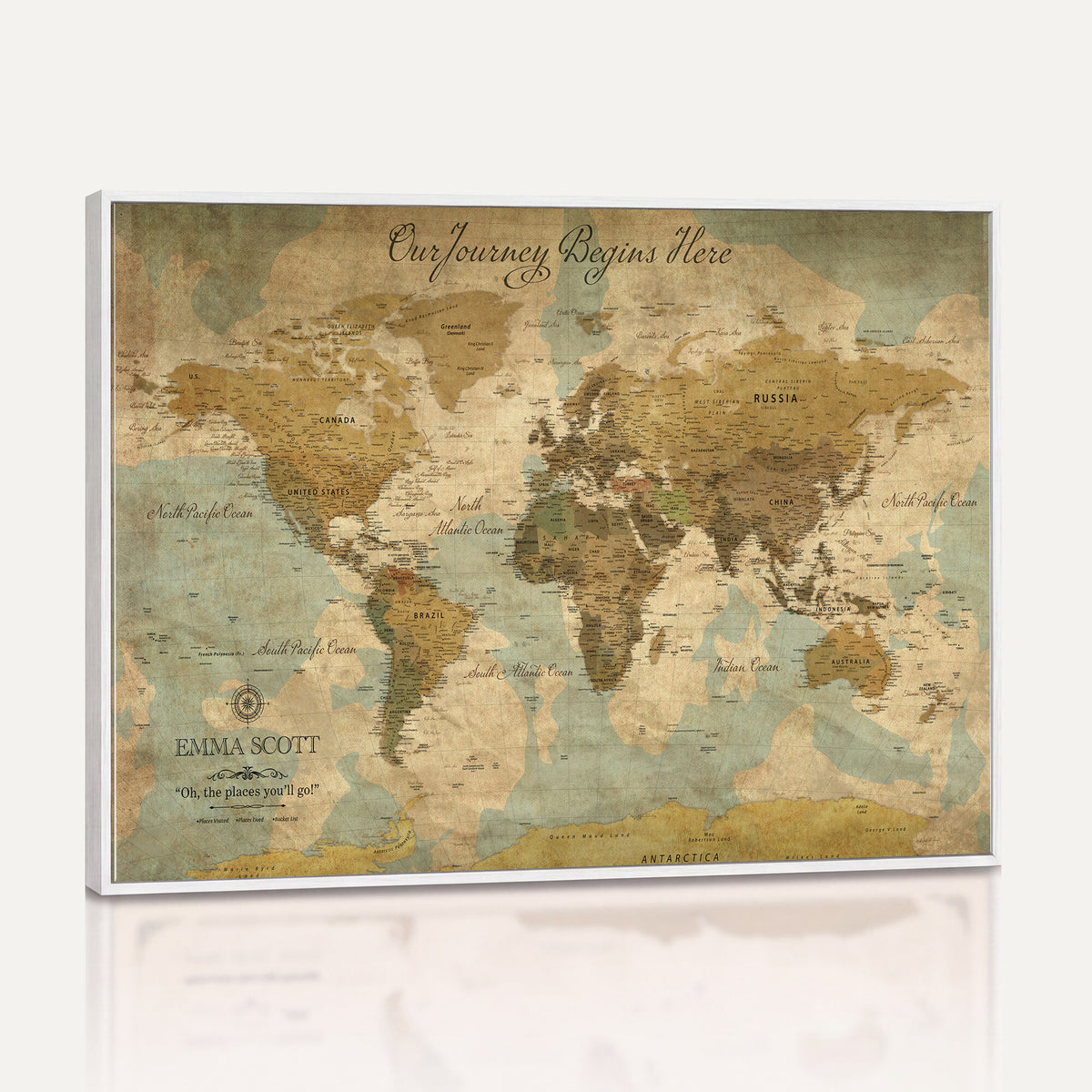 66550749-MGV-CV-36X24 - Custom Push Pin World Map Wall Art Canvas Print | Personalized Travel Tracker with Pins Framed Large for Home and Office Decor