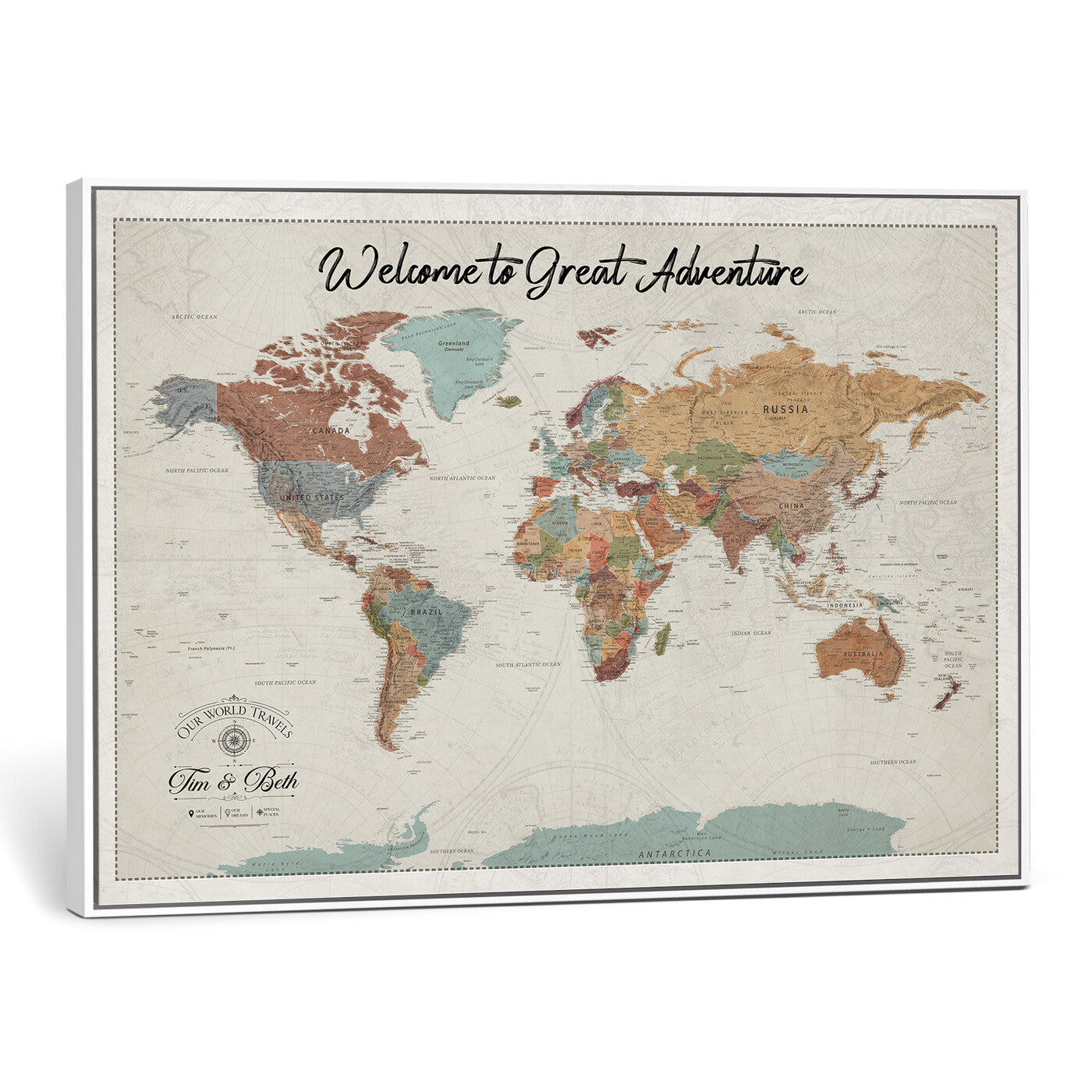 32470528-MGV-CV-36X24 - Custom Push Pin World Map Wall Art Canvas Print – Personalized Travel Tracker with Pins Framed Large for Home and Office Decor