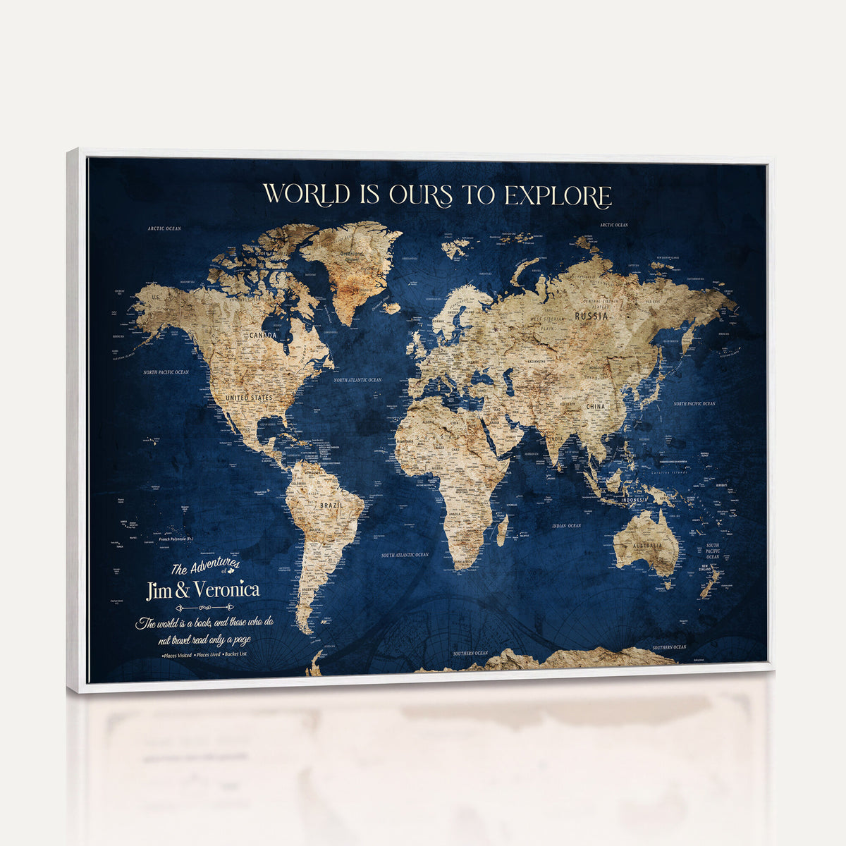35296308-MGV-CV-36X24 - Custom Push Pin World Map Wall Art Canvas Print – Personalized Travel Tracker with Pins Framed Large for Home and Office Decor