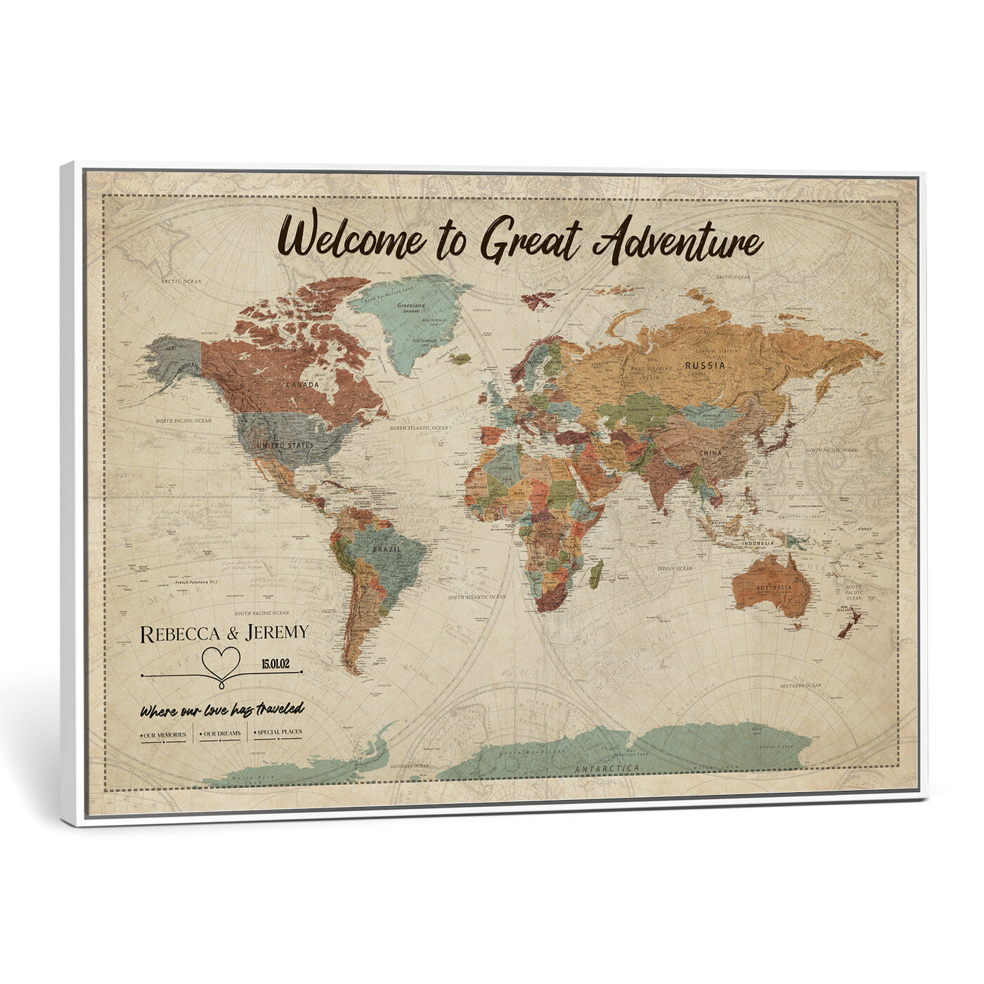 44361524-MGV-CV-36X24 - Custom Push Pin World Map Wall Art Canvas Print – Personalized Travel Tracker with Pins Framed Large for Home and Office Decor