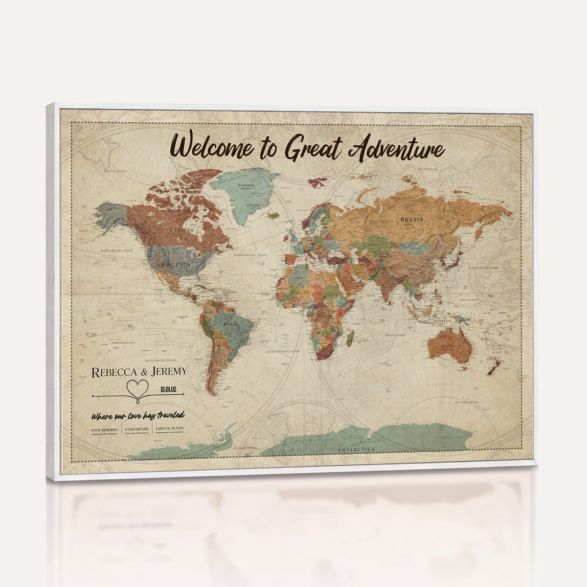 44361524-MGV-CV-36X24 - Custom Push Pin World Map Wall Art Canvas Print | Personalized Travel Tracker with Pins Framed Large for Home and Office Decor