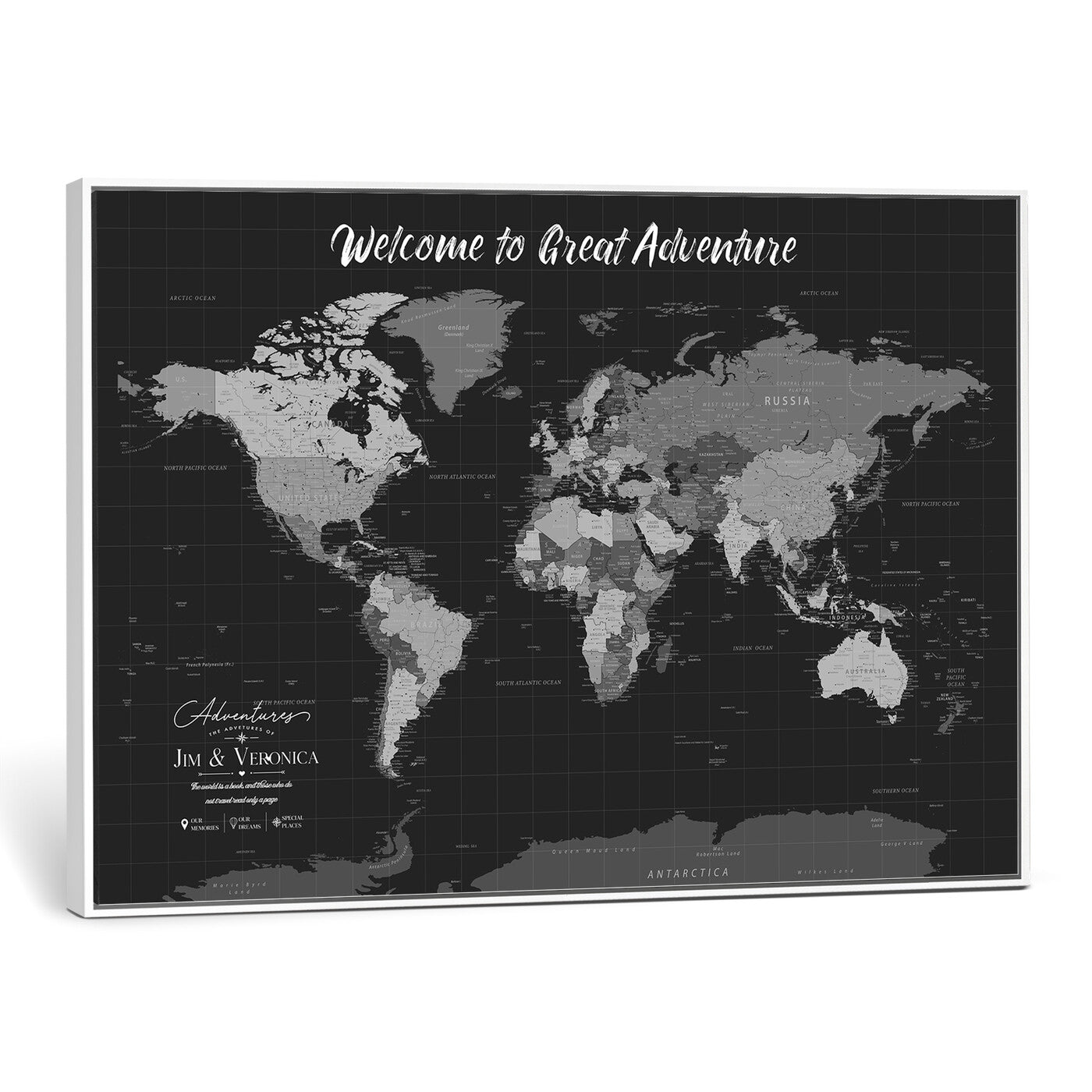 57127599-MGV-CV-36X24 - Custom Push Pin World Map Wall Art Canvas Print – Personalized Travel Tracker with Pins Framed Large for Home and Office Decor