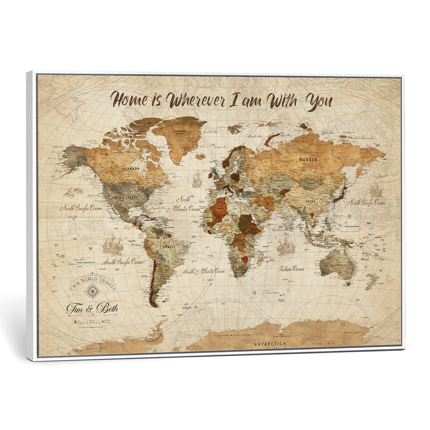 53710338-MGV-CV-36X24 - Custom Push Pin World Map Wall Art Canvas Print – Personalized Travel Tracker with Pins Framed Large for Home and Office Decor