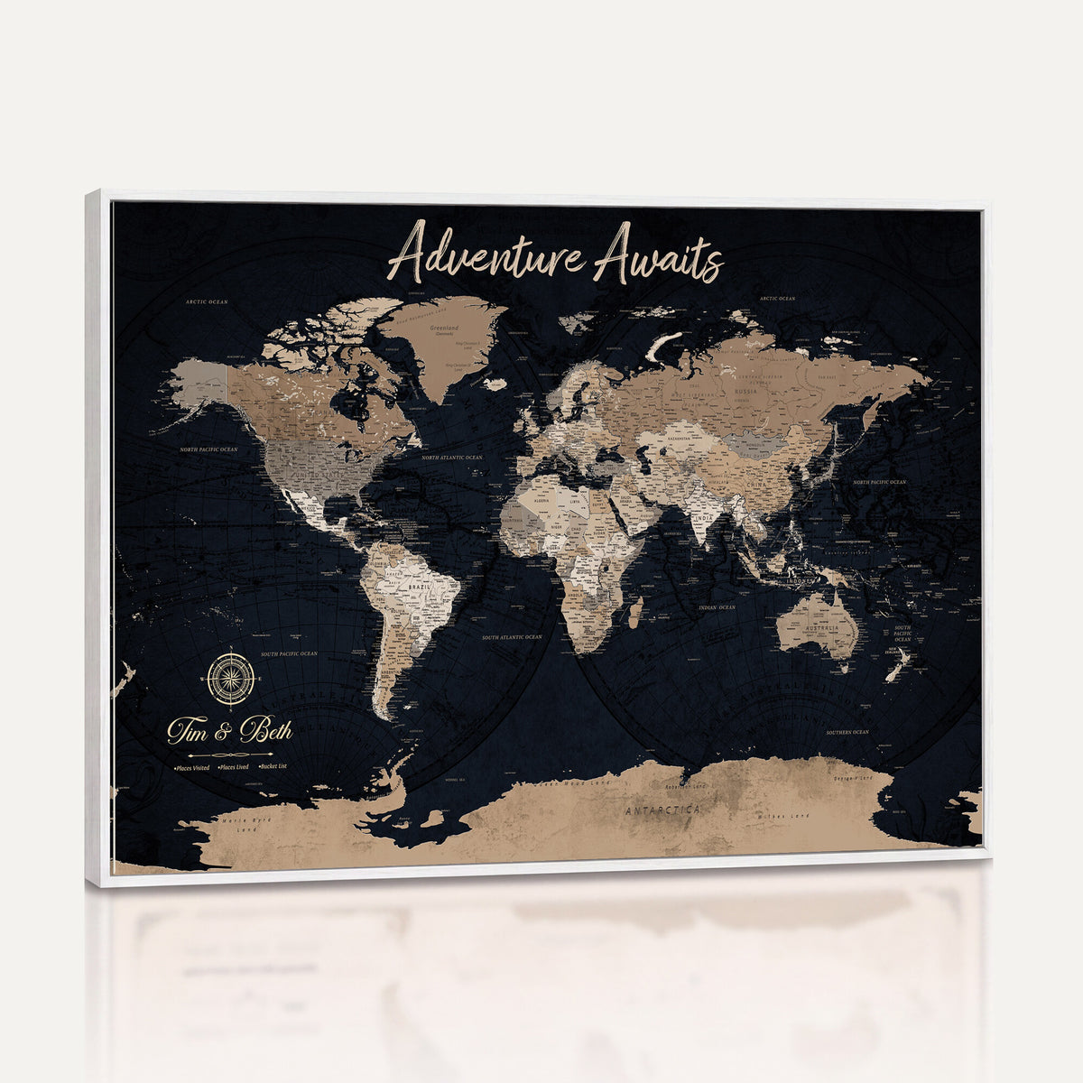 66938317-MGV-CV-36X24 - Custom Push Pin World Map Wall Art Canvas Print | Personalized Travel Tracker with Pins Framed Large for Home and Office Decor