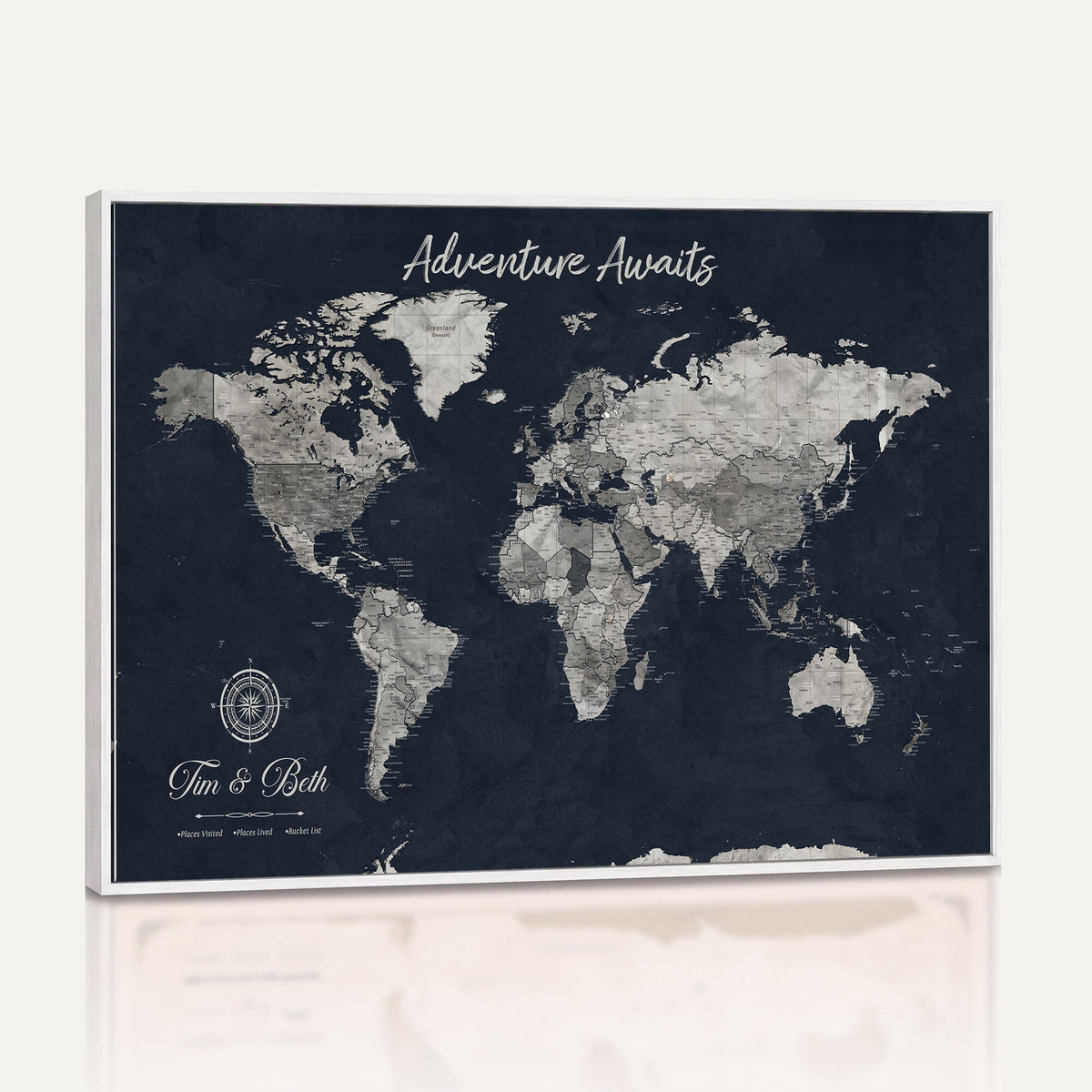 32031089-MGV-CV-36X24 - Custom Push Pin World Map Wall Art Canvas Print | Personalized Travel Tracker with Pins Framed Large for Home and Office Decor