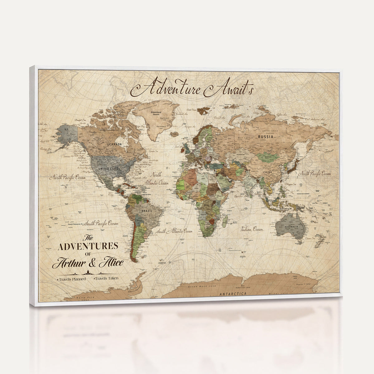 18308111-MGV-CV-36X24 - Custom Push Pin World Map Wall Art Canvas Print | Personalized Travel Tracker with Pins Framed Large for Home and Office Decor