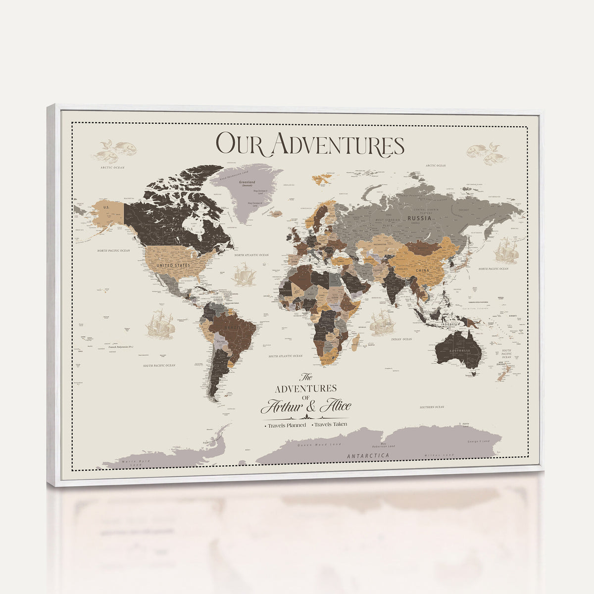 66301646-MGV-CV-36X24 - Custom Push Pin World Map Wall Art Canvas Print | Personalized Travel Tracker with Pins Framed Large for Home and Office Decor