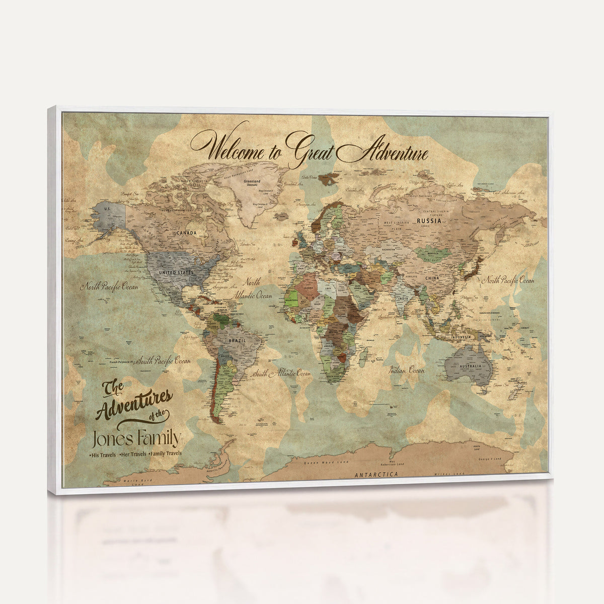 38092909-MGV-CV-36X24 - Personalized Framed Navy Vintage Push Pin World Map Wall Art, Places Visited Tracker, Bedroom and Hallway Decor