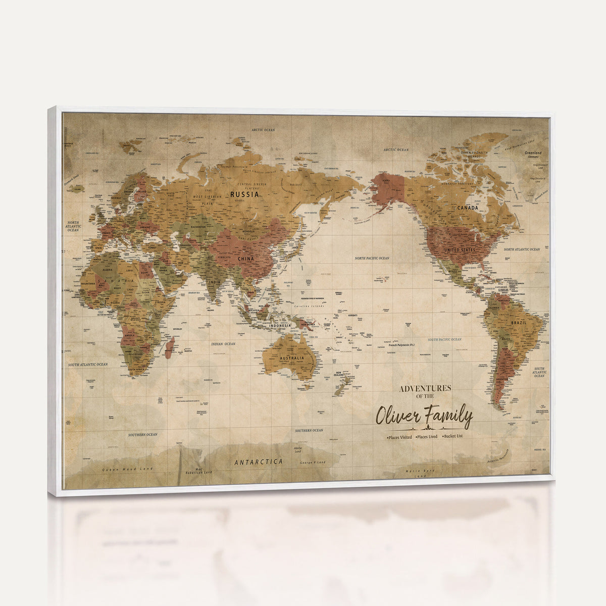 19347393-MGV-CV-36X24 - Personalized Framed Navy Modern World Map Canvas with Push Pins, Bucket List Map, Living Room and Entryway Decor