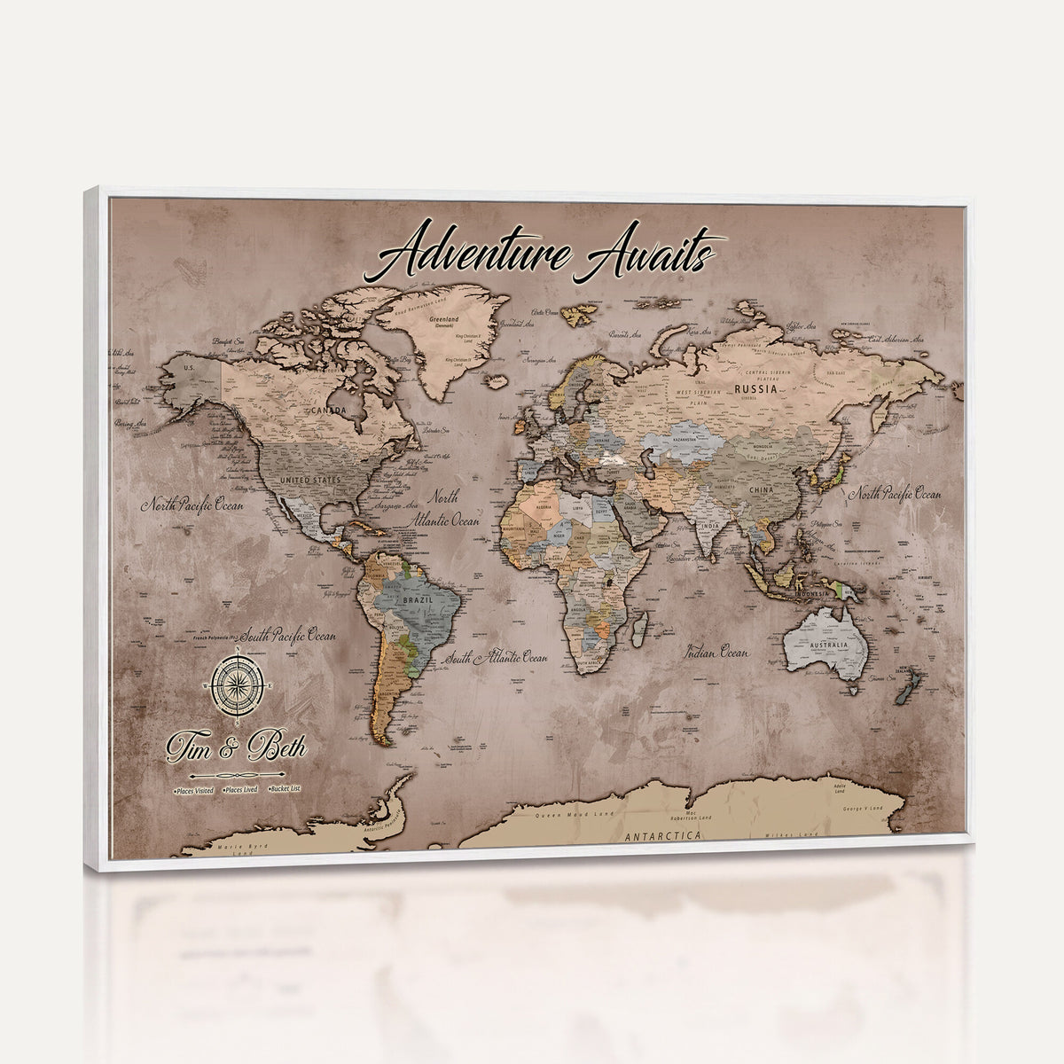 30508877-MGV-CV-36X24 - Custom Push Pin World Map Wall Art Canvas Print | Personalized Travel Tracker
