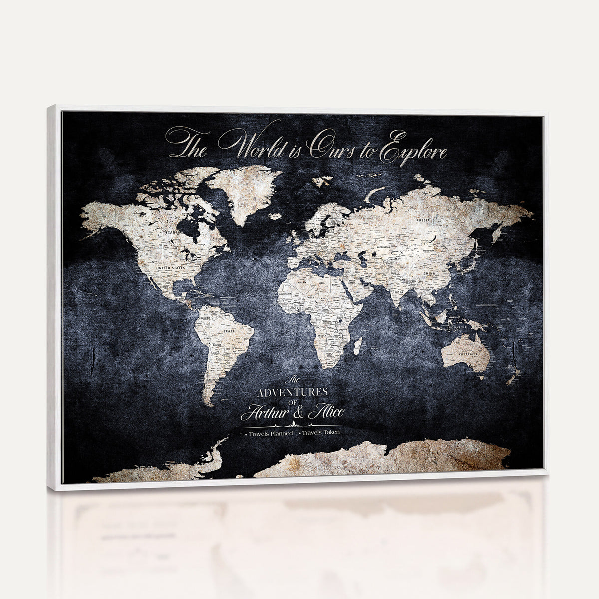78489746-MGV-CV-36X24 - Custom Push Pin World Map Wall Art Canvas Print | Personalized Travel Tracker with Pins Framed Large for Home and Office Decor
