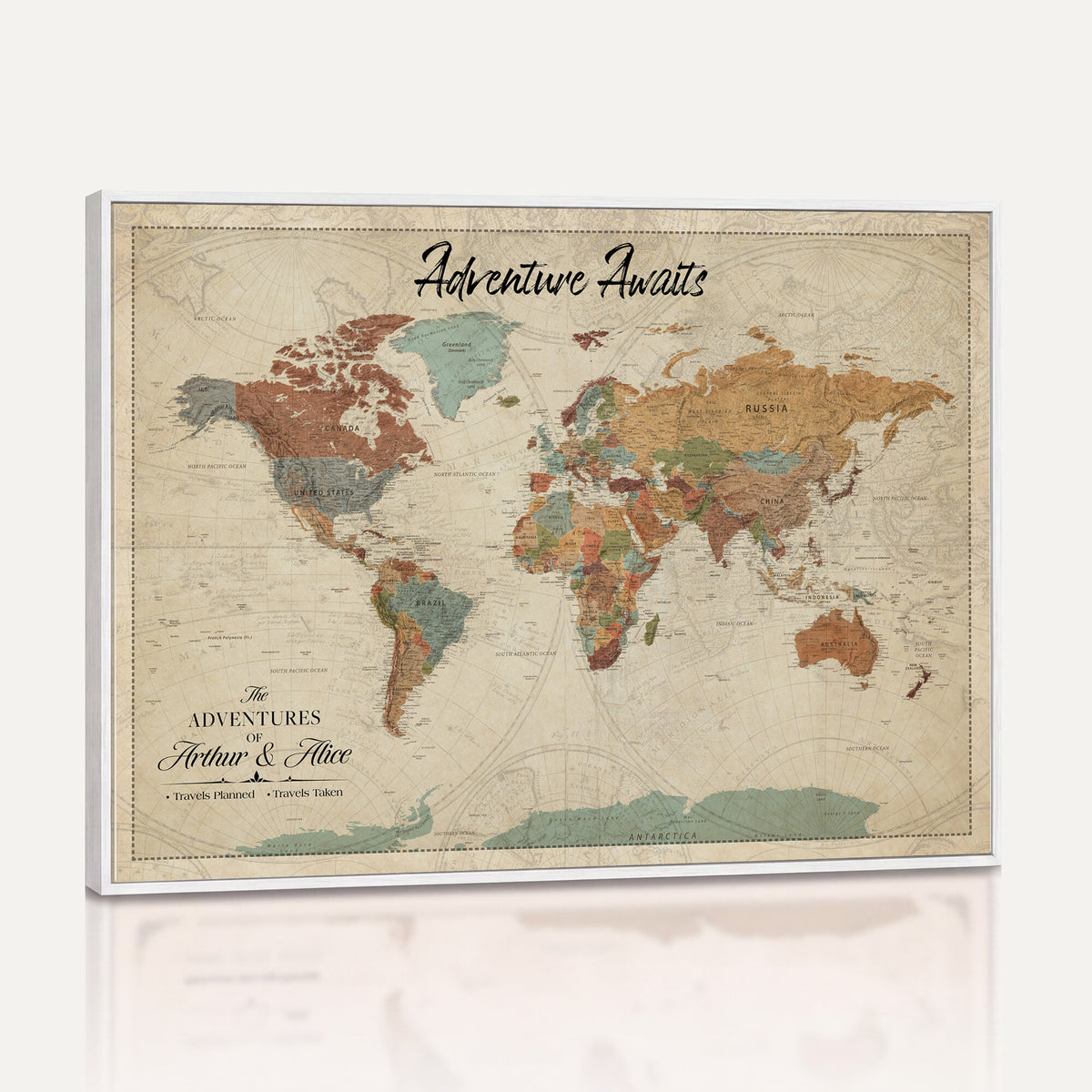 10741176-MGV-CV-36X24 - Custom Push Pin World Map Wall Art Canvas Print | Personalized Travel Tracker with Pins Framed Large for Home and Office Decor