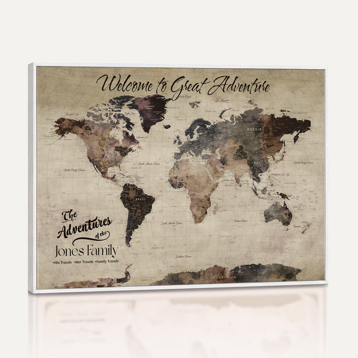 25688366-MGV-CV-36X24 - Custom Push Pin World Map Wall Art Canvas Print | Personalized Travel Tracker with Pins Framed Large for Home and Office Decor