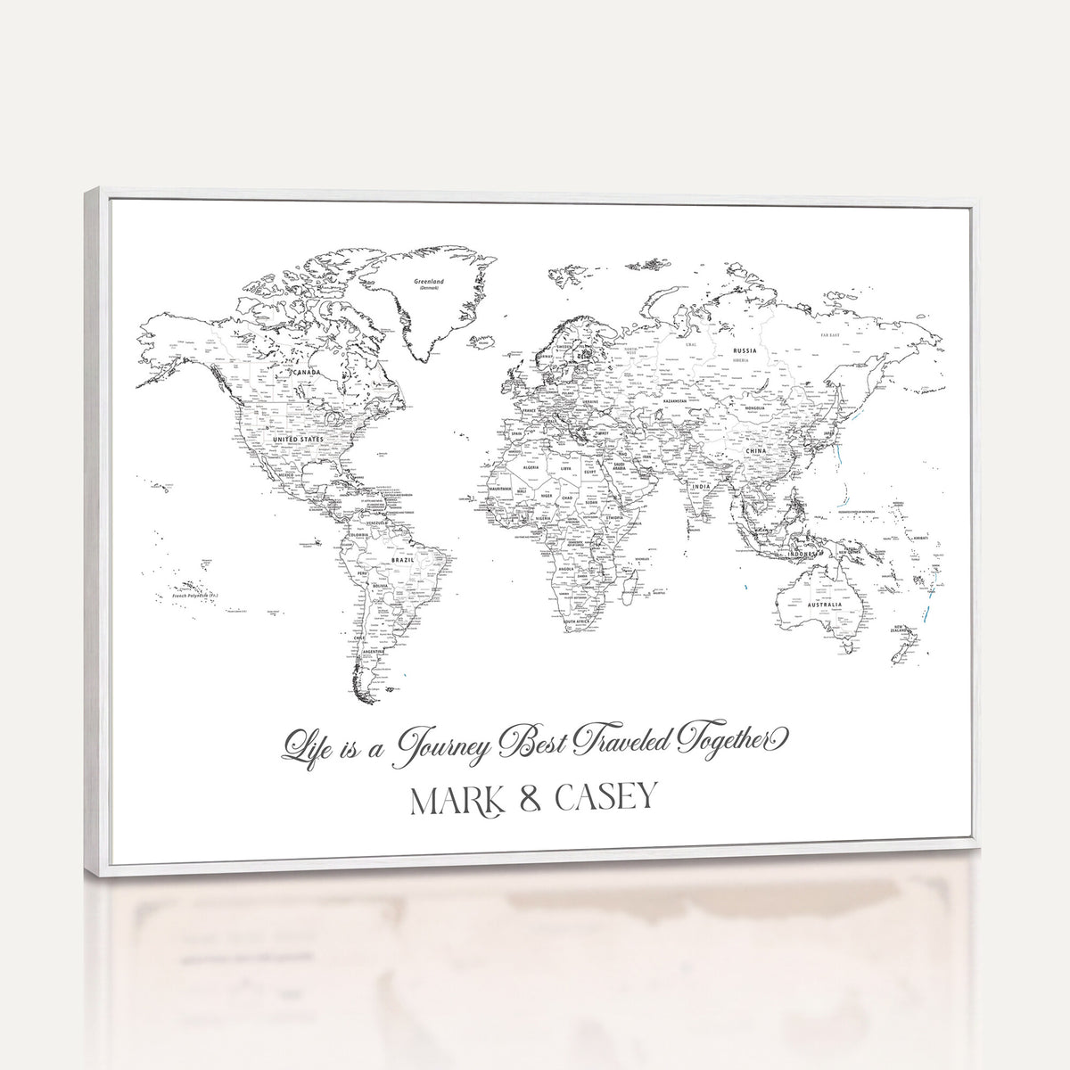 57820424-MGV-CV-36X24 - Custom Push Pin World Map Wall Art Canvas Print – Personalized Travel Tracker with Pins Framed Large for Home and Office Decor