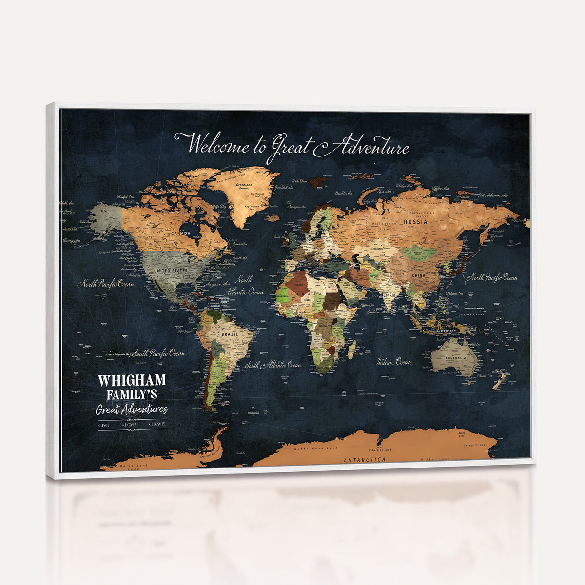 66788995-MGV-CV-36X24 - Custom Push Pin World Map Wall Art Canvas Print | Personalized Travel Tracker with Pins Framed Large for Home and Office Decor