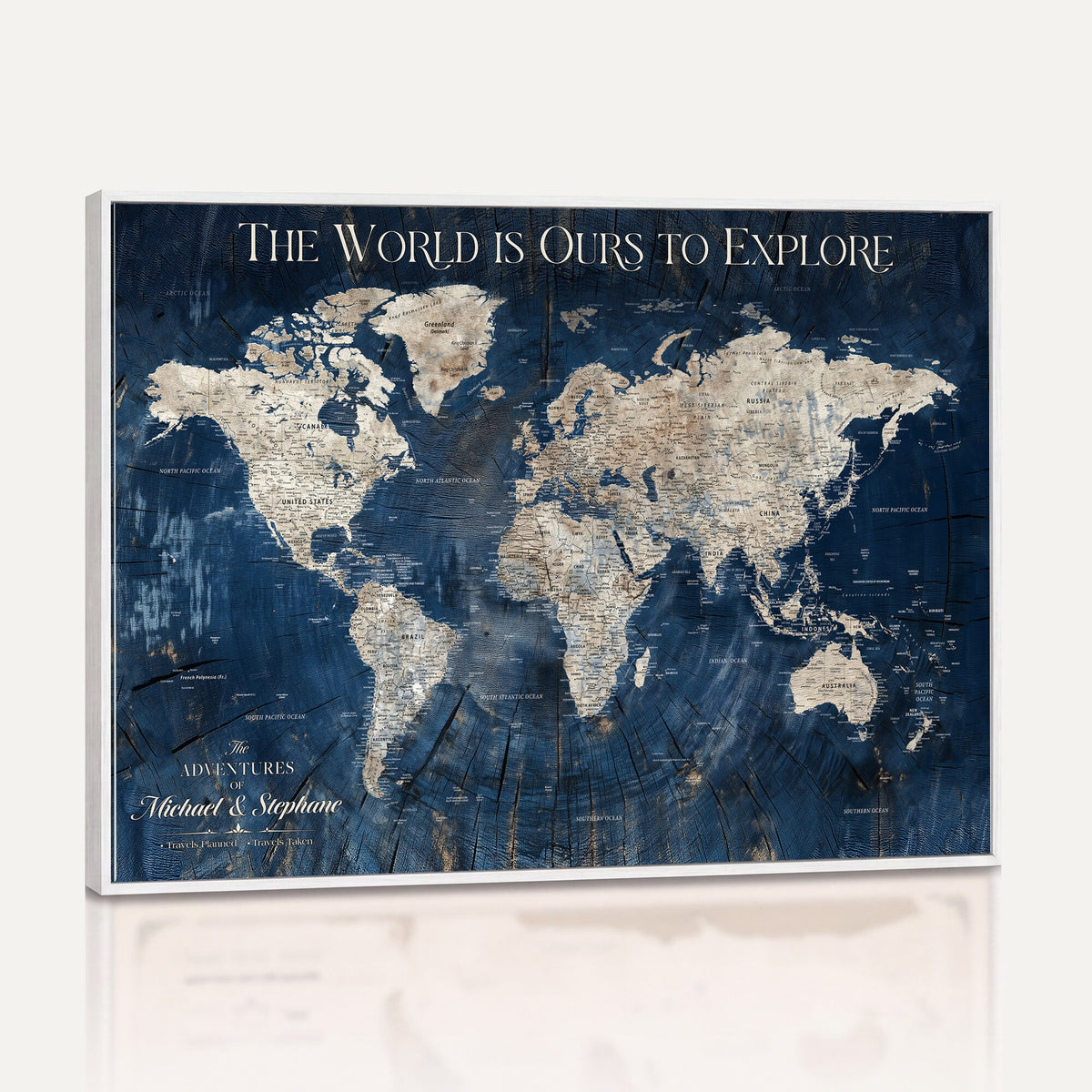 76965912-MGV-CV-36X24 - Custom Push Pin World Map Wall Art Canvas Print – Personalized Travel Tracker with Pins Framed Large for Home and Office Decor