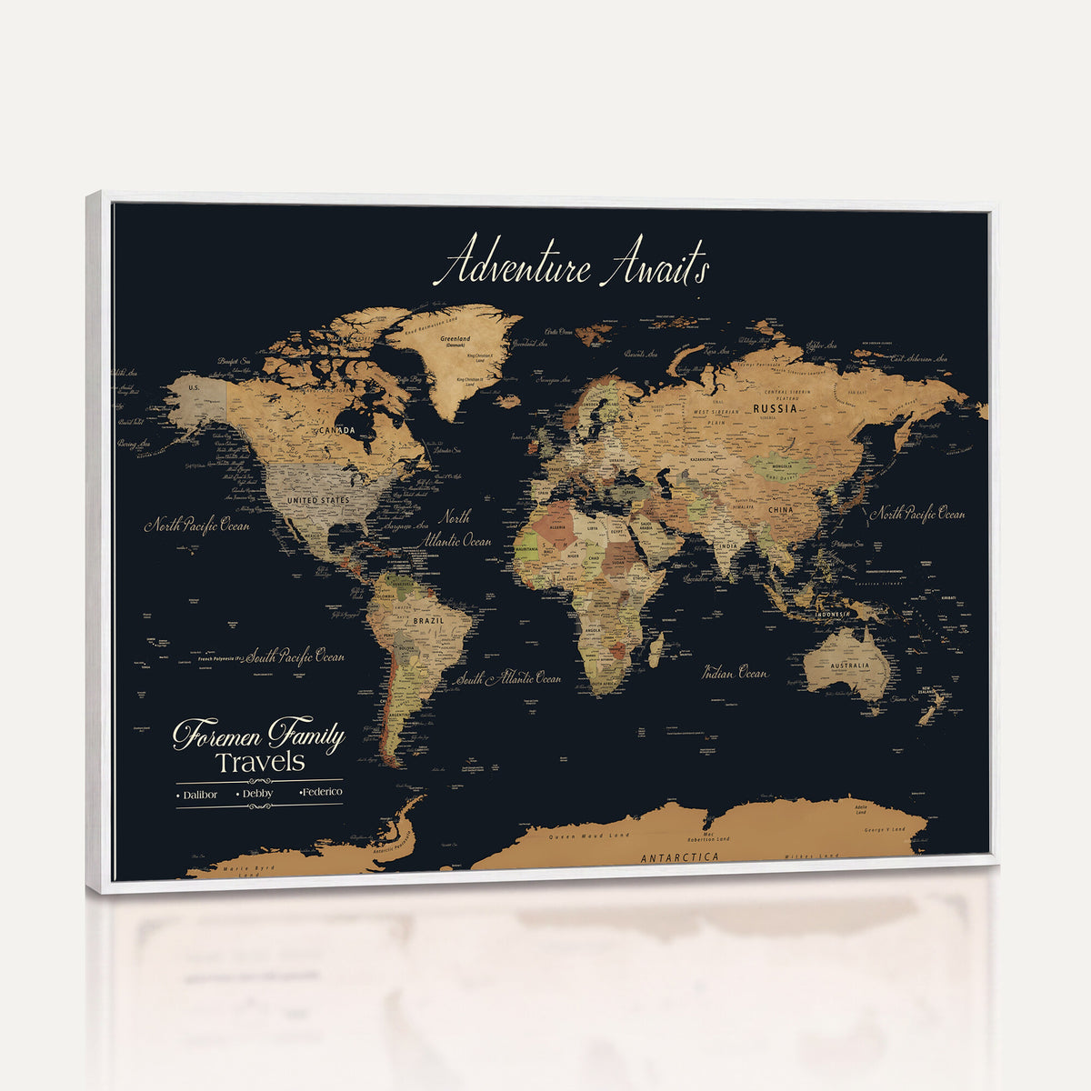 31781393-MGV-CV-36X24 - Custom Push Pin World Map Wall Art Canvas Print | Personalized Travel Tracker with Pins Framed Large for Home Decor