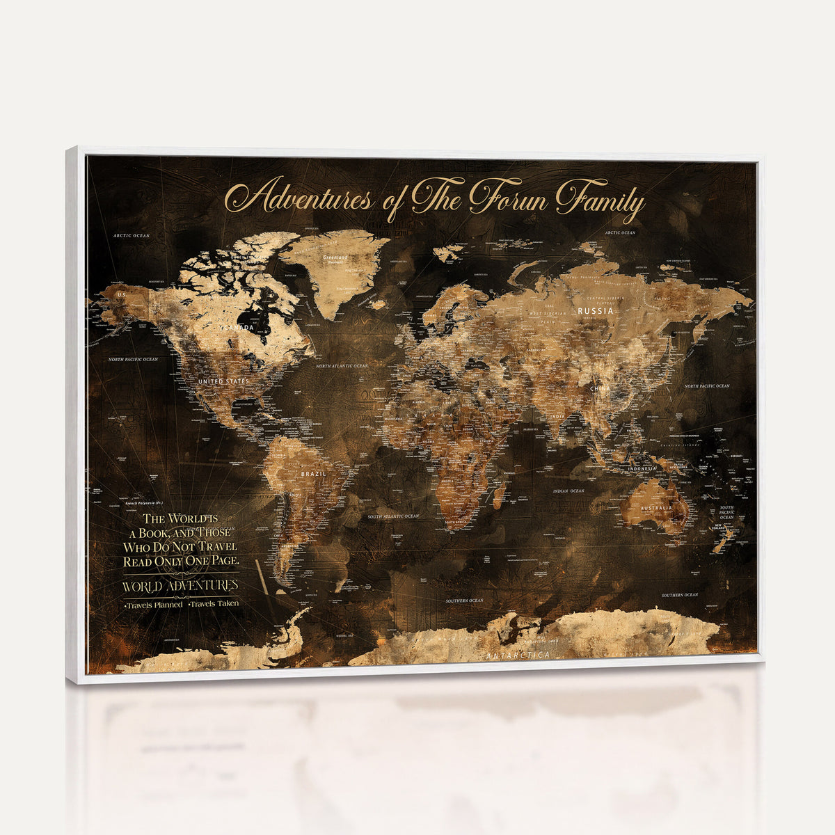 20594960-MGV-CV-36X24 - Custom Push Pin World Map Wall Art Canvas Print – Personalized Travel Tracker with Pins Framed Large for Home and Office Decor