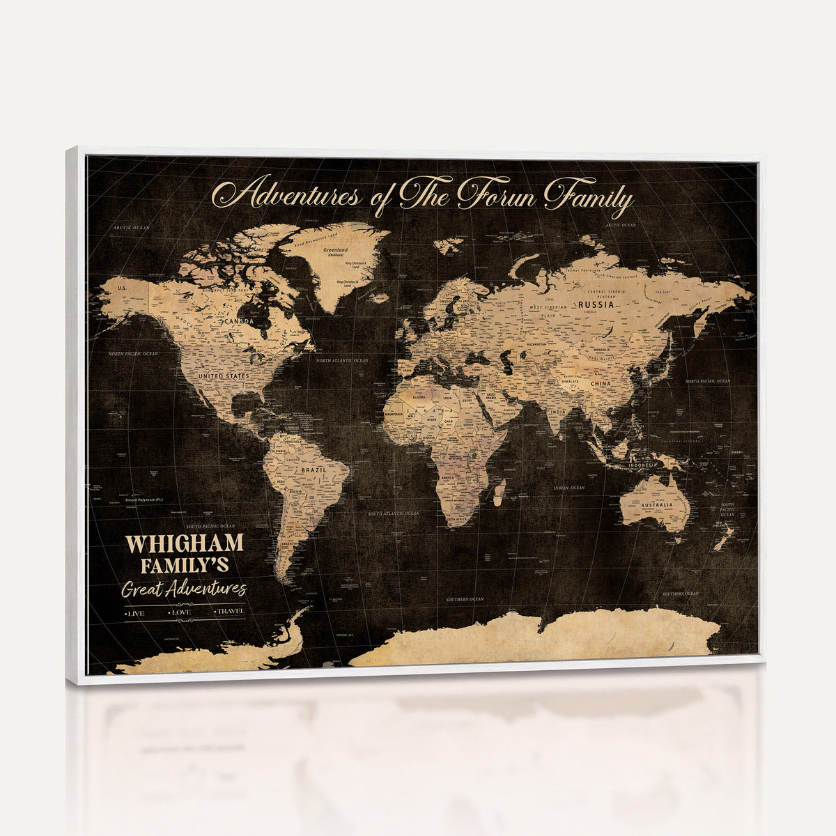 69635819-MGV-CV-36X24 - Custom Push Pin World Map Wall Art Canvas Print | Personalized Travel Tracker with Pins Framed Large for Home and Office Decor