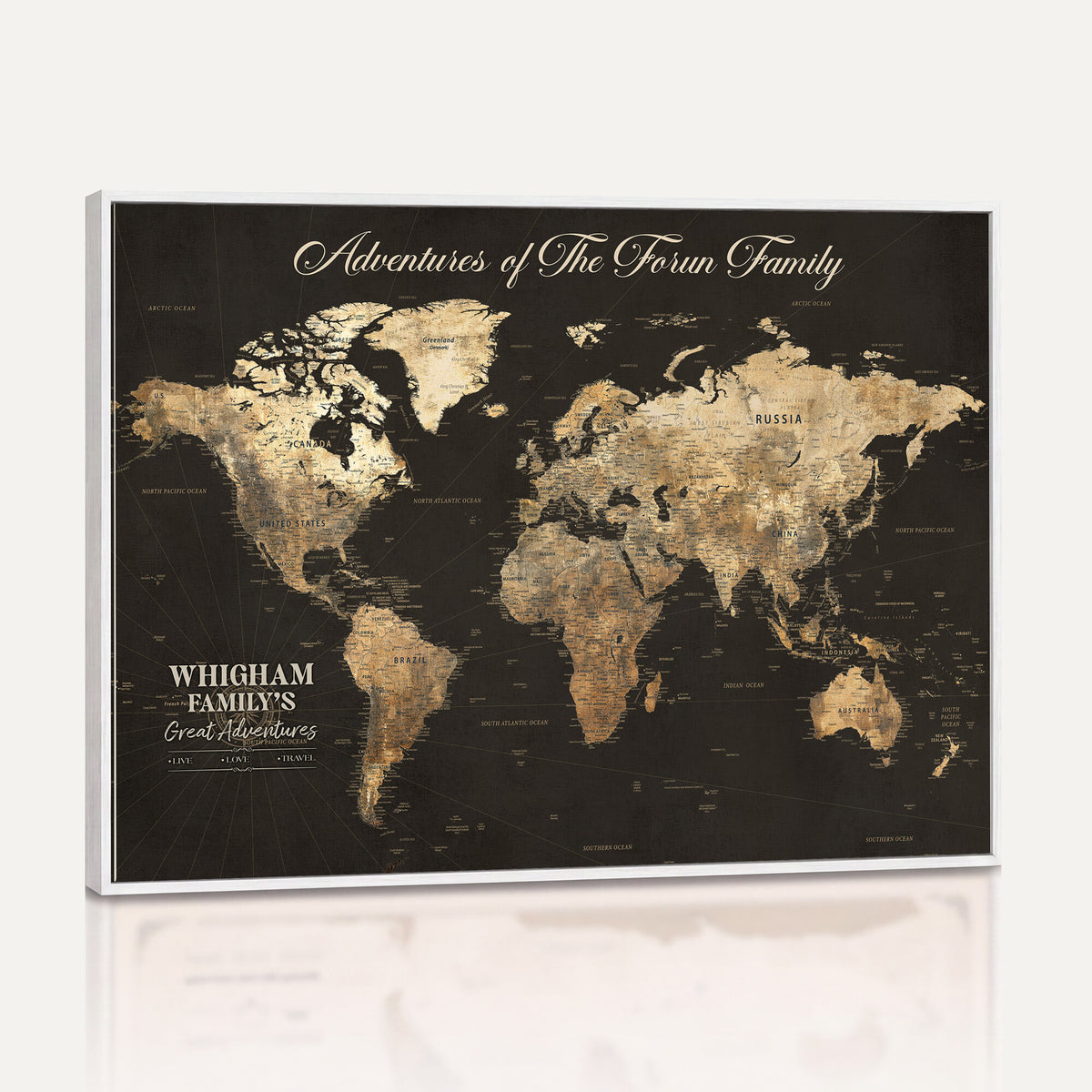 80238567-MGV-CV-36X24 - Custom Push Pin World Map Wall Art Canvas Print | Personalized Travel Tracker with Pins Framed Large for Home and Office Decor