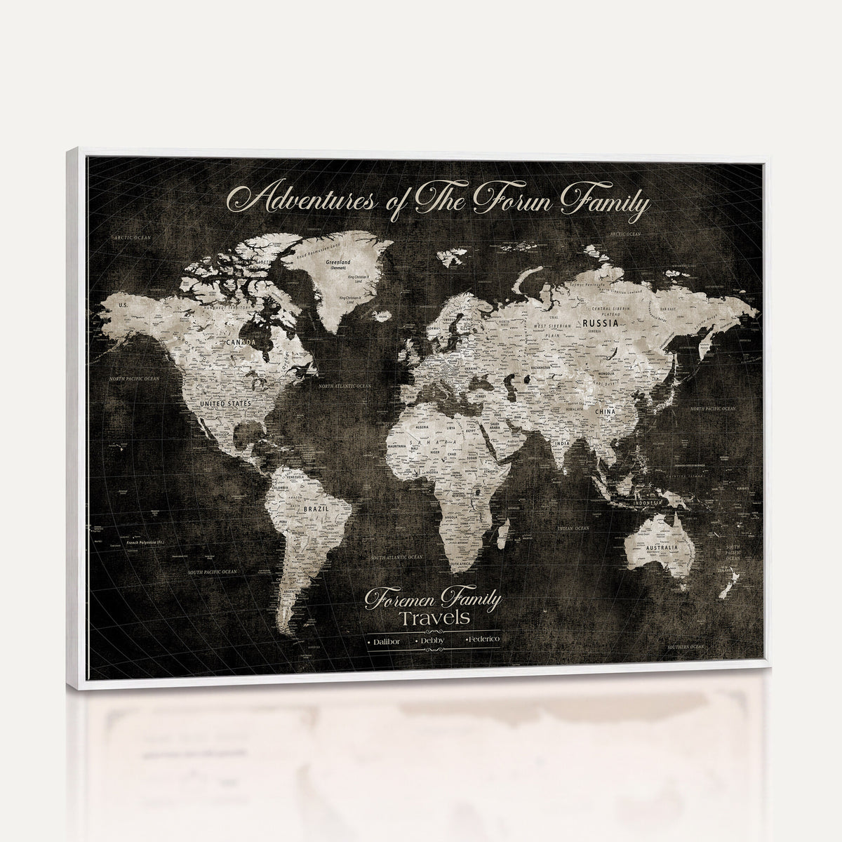 73767525-MGV-CV-36X24 - Custom Push Pin World Map Wall Art Canvas Print | Personalized Travel Tracker with Pins Framed Large for Home and Office Decor