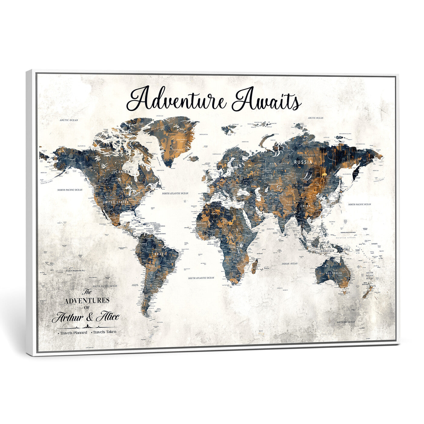 26041262-MGV-CV-36X24 - Custom Push Pin World Map Wall Art Canvas Print – Personalized Travel Tracker with Pins Framed Large for Home and Office Decor