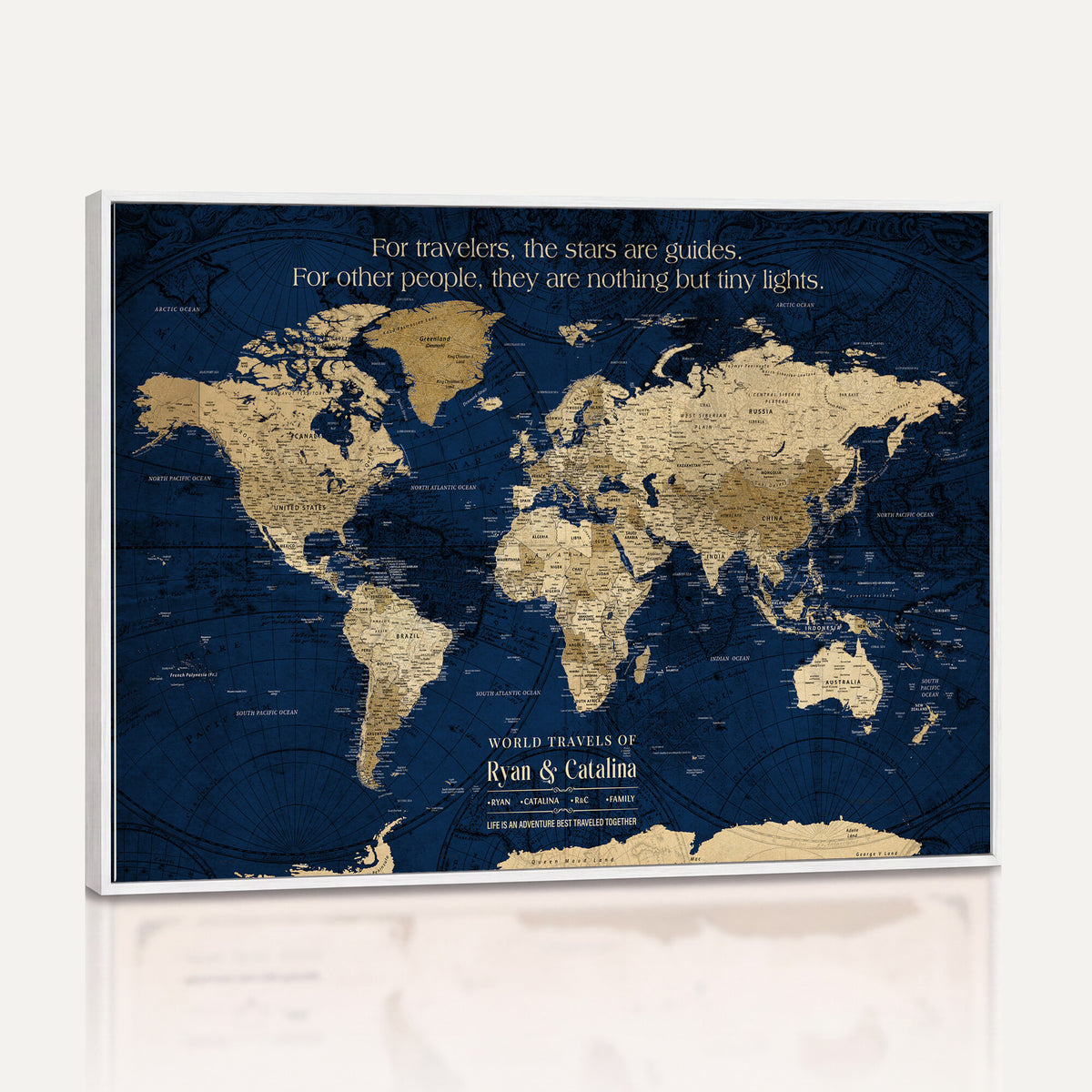 71667510-MGV-CV-36X24 - Custom Push Pin World Map Wall Art Canvas Print | Personalized Travel Tracker with Pins Framed Large for Home and Office Decor