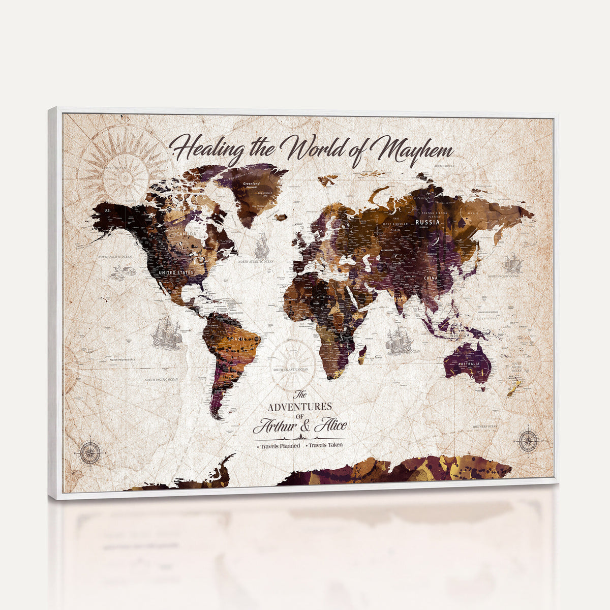 20154714-MGV-CV-36X24 - Custom Push Pin World Map Wall Art Canvas Print | Personalized Travel Tracker with Pins Framed Large for Home and Office Decor