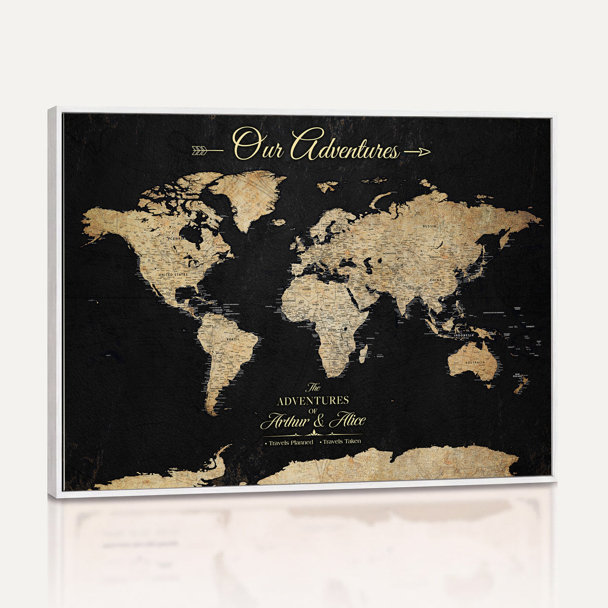 54638998-MGV-CV-36X24 - Custom Push Pin World Map Wall Art Canvas Print | Personalized Travel Tracker with Pins Framed Large for Home and Office Decor