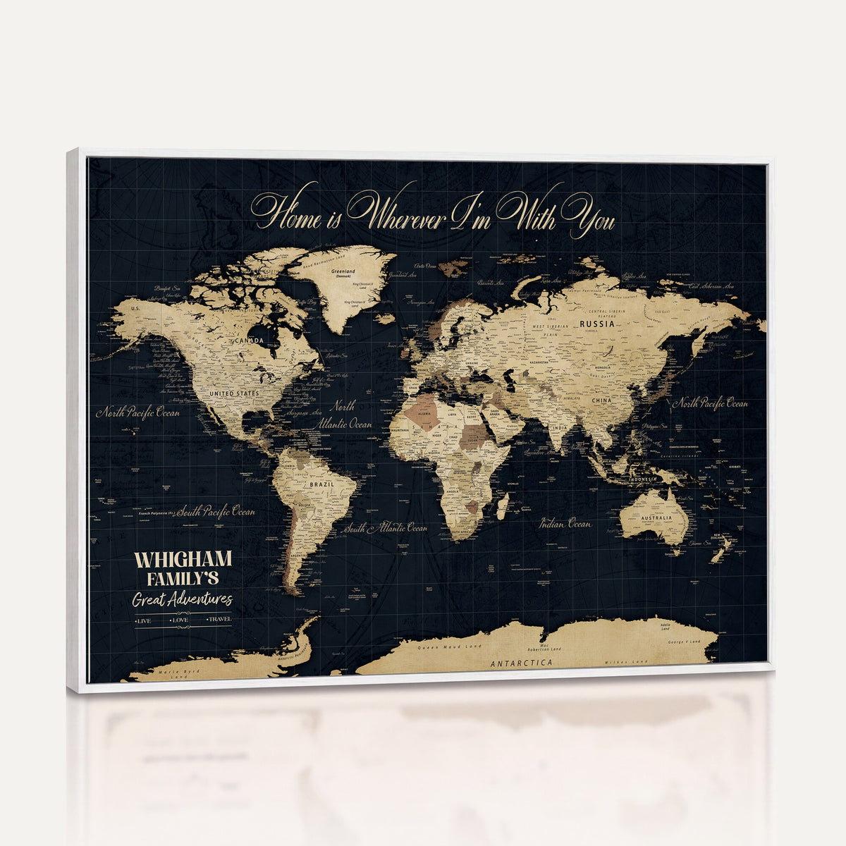 86888698-MGV-CV-36X24 - Custom Push Pin World Map Wall Art Canvas Print | Personalized Travel Tracker with Pins Framed Large for Home and Office Decor