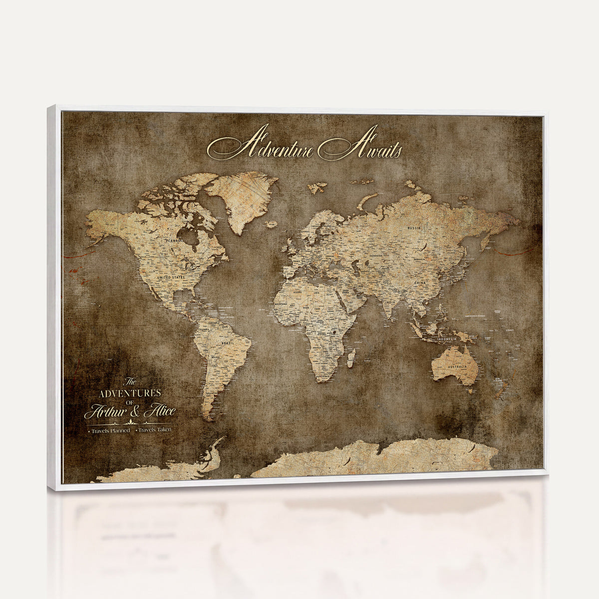 61836190-MGV-CV-36X24 - Custom Push Pin World Map Wall Art Canvas Print | Personalized Travel Tracker with Pins Framed Large for Home and Office Decor
