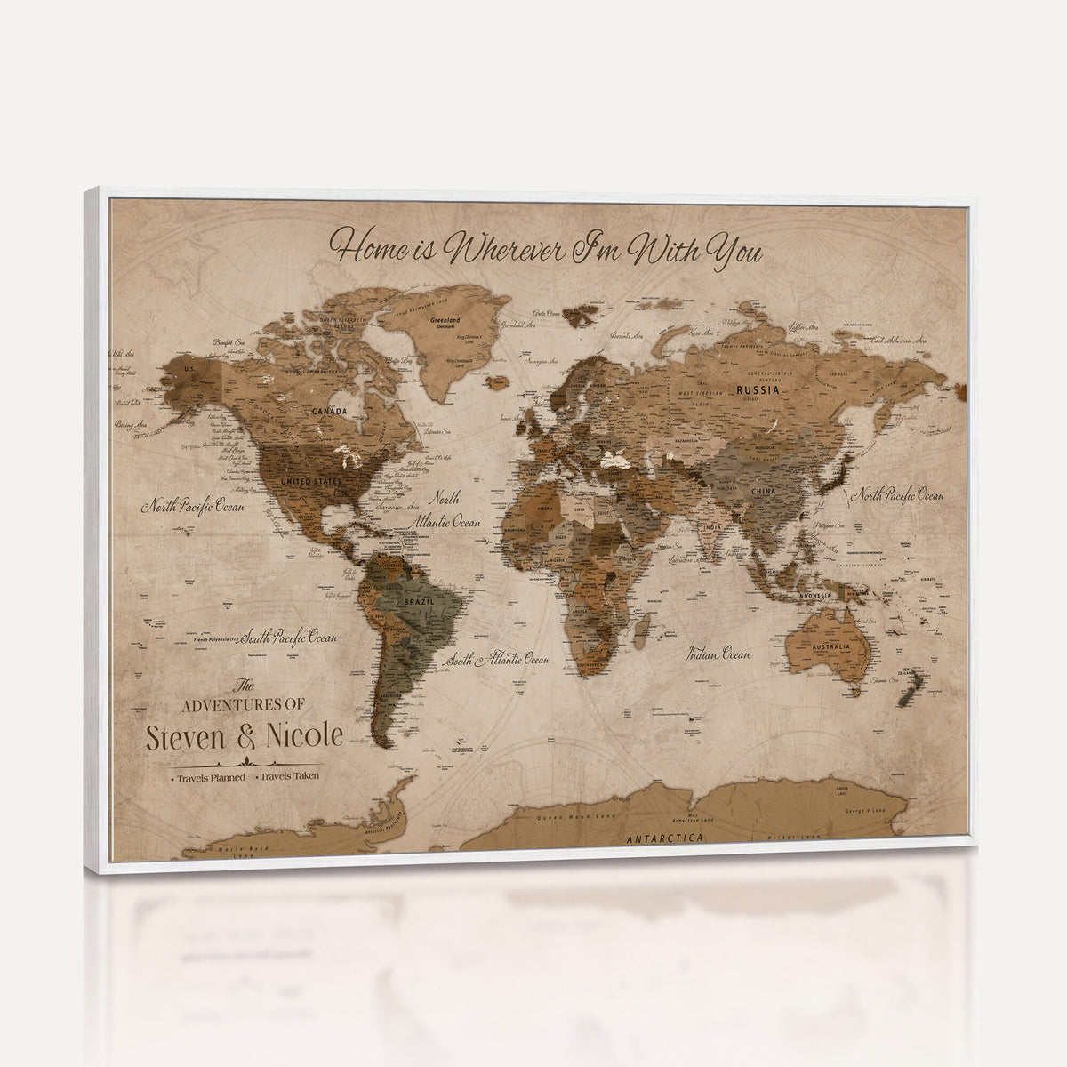 67360040-MGV-CV-36X24 - Personalized Framed Navy Geometric World Map Canvas with Push Pins, Couples Countries Visited Map, Living Room and Hallway Decor