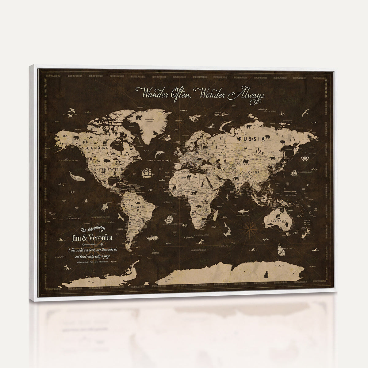 20091587-MGV-CV-36X24 - Personalized Framed Navy Modern Push Pin Travel Map Canvas Print, Places Visited Tracker, Living Room and Home Office Decor