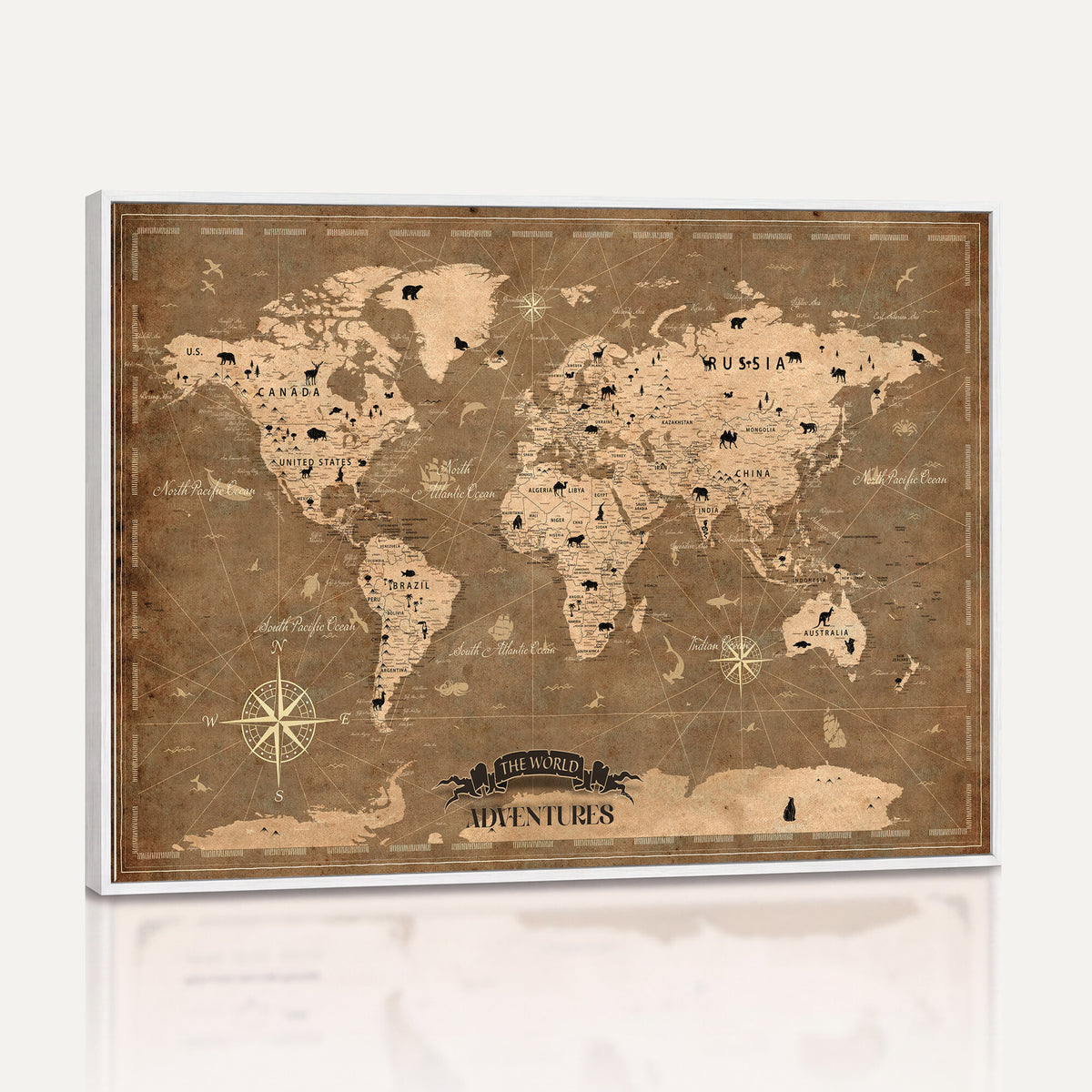 16235283-MGV-CV-36X24 - Custom World Travel Map Wall Art with Pins, Family Travel Tracker, Living Room and Bedroom Decor